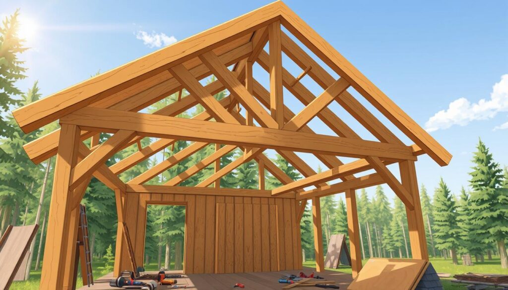 Dachkonstruktion Holzhütte DIY
