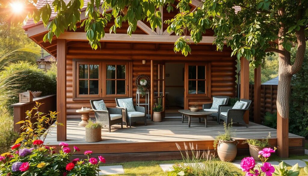 Holz-Gartenhaus mit Terrasse