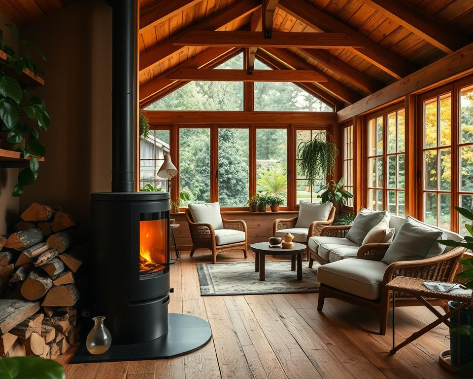 Kaminofen Integration Gartenhaus Raumgestaltung