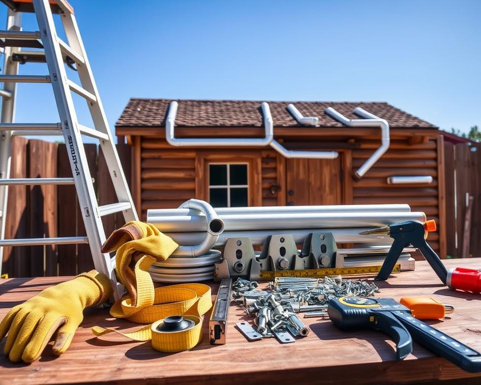 Materialien und Werkzeuge für Dachrinnen Montage Materialien und Werkzeuge für Dachrinnen Montage