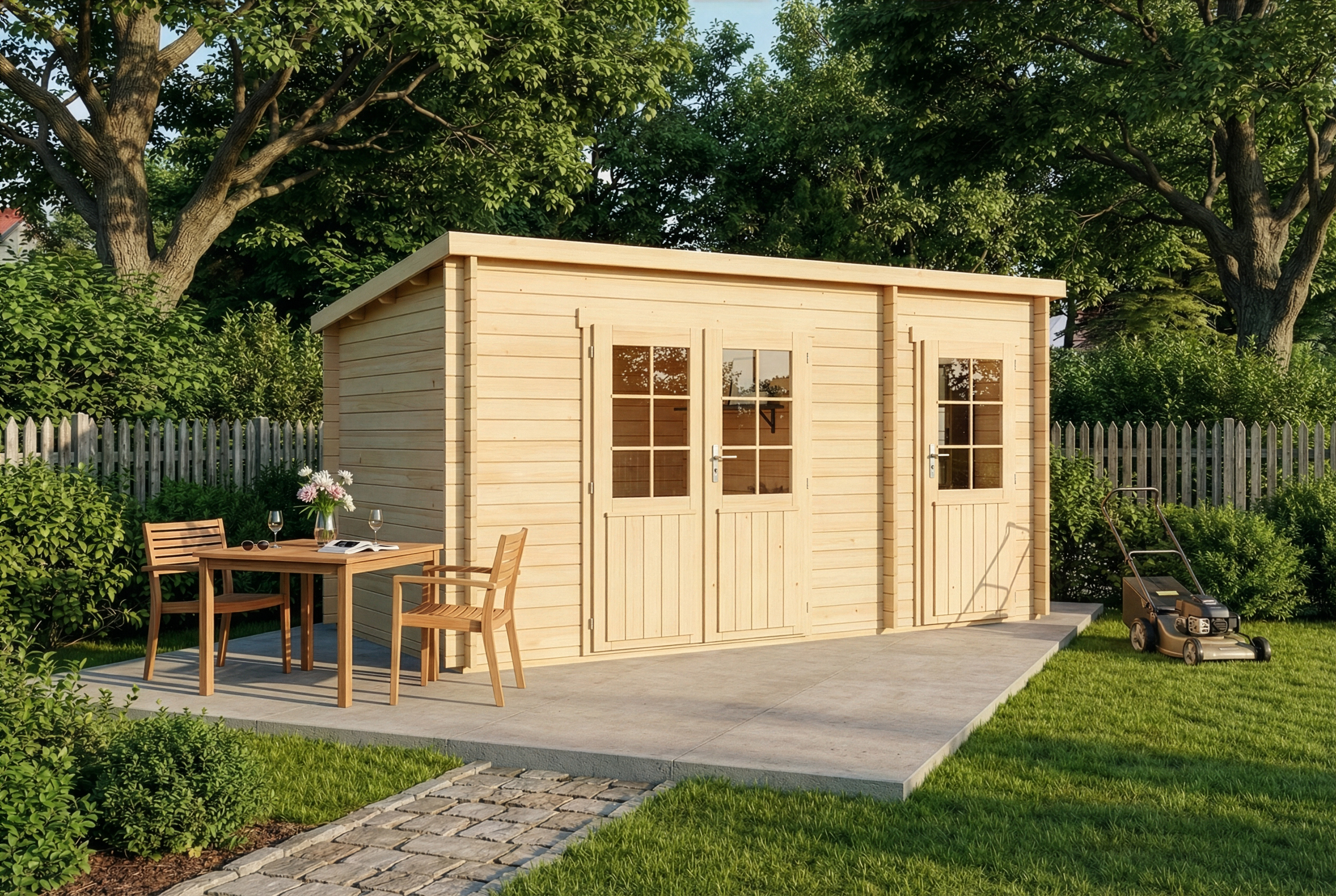 Pultdach Gartenhaus Maria mit Anbau 5x3m | Rabatt: 16 %