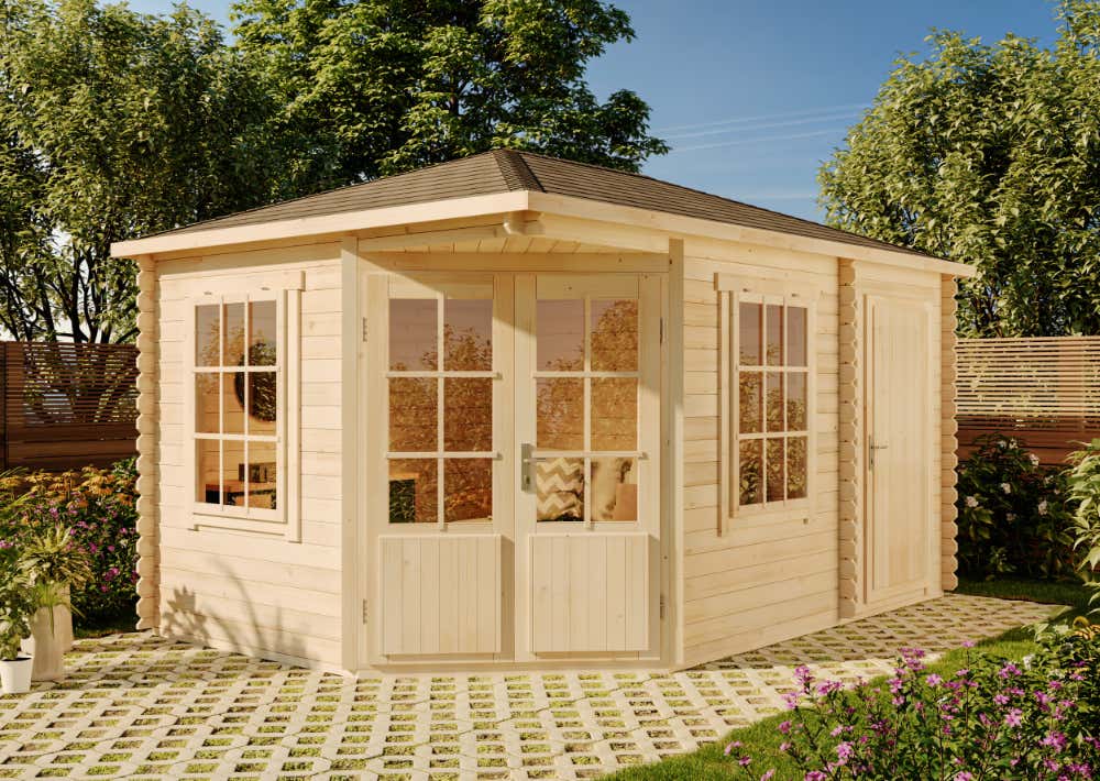 5-Eck Gartenhaus Modell Rhein ISO 4x3m | Rabatt: 17 %