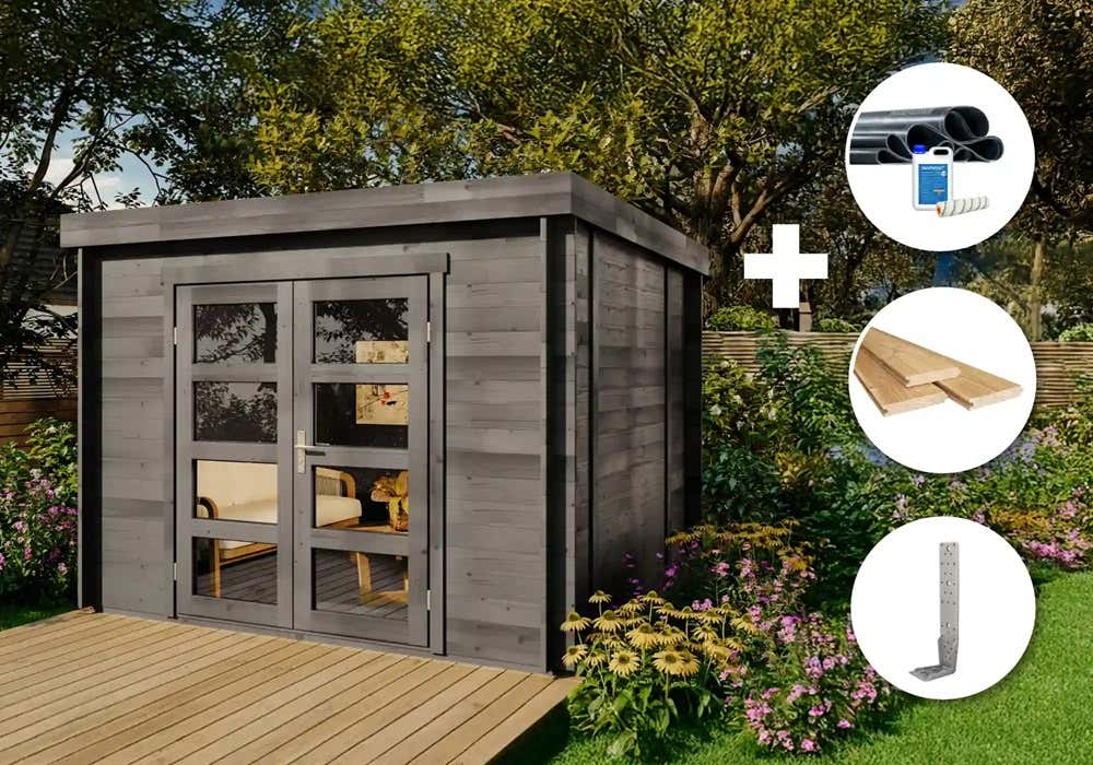 ECO Set - Gartenhaus Paloma Sol - grau 3x3m