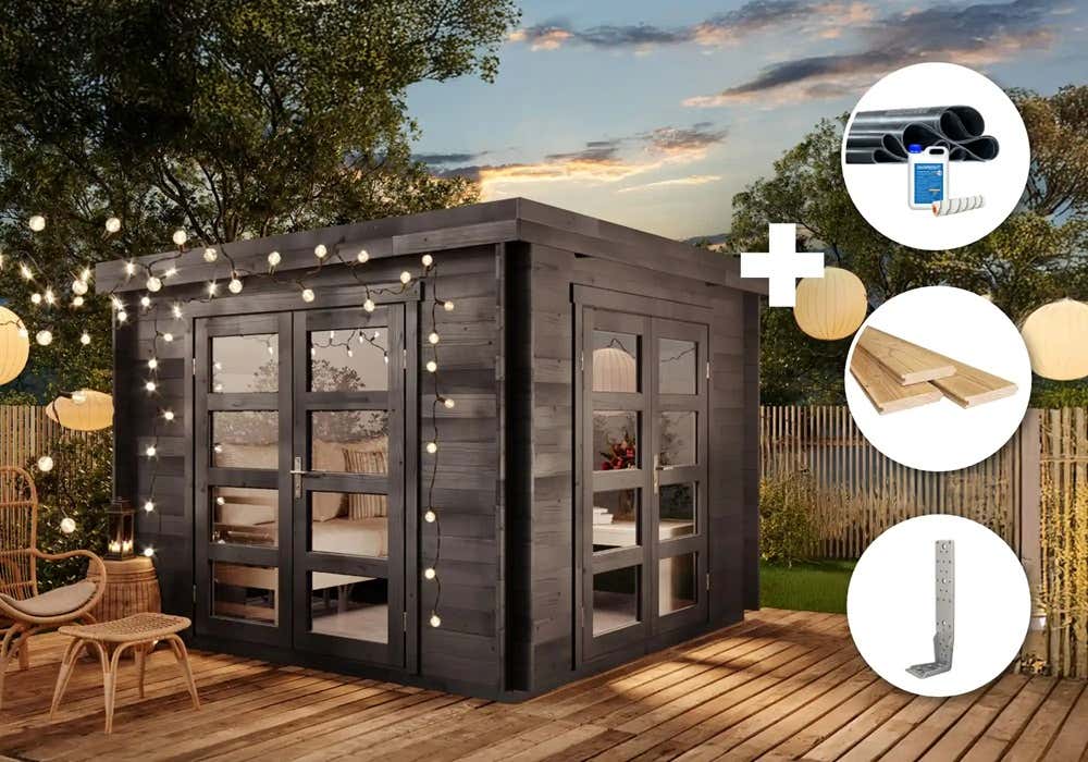 ECO Set - Gartenhaus Paloma Beach - grau 3x3m
