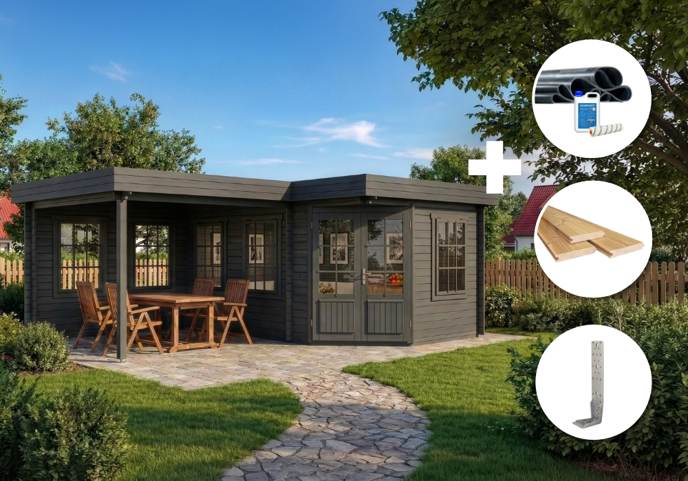 ECO Set - 5-Eck Gartenhaus Pepe - grau 6x5m