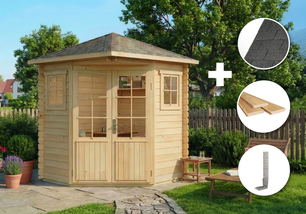 ECO Set - 5-Eck Gartenhaus Sunny A 2x2m | Rabatt: 28 %