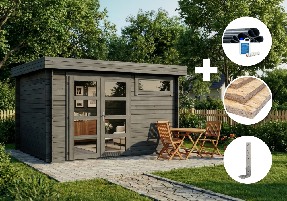 ECO Set - Gartenhaus Leandro - grau 4x3m