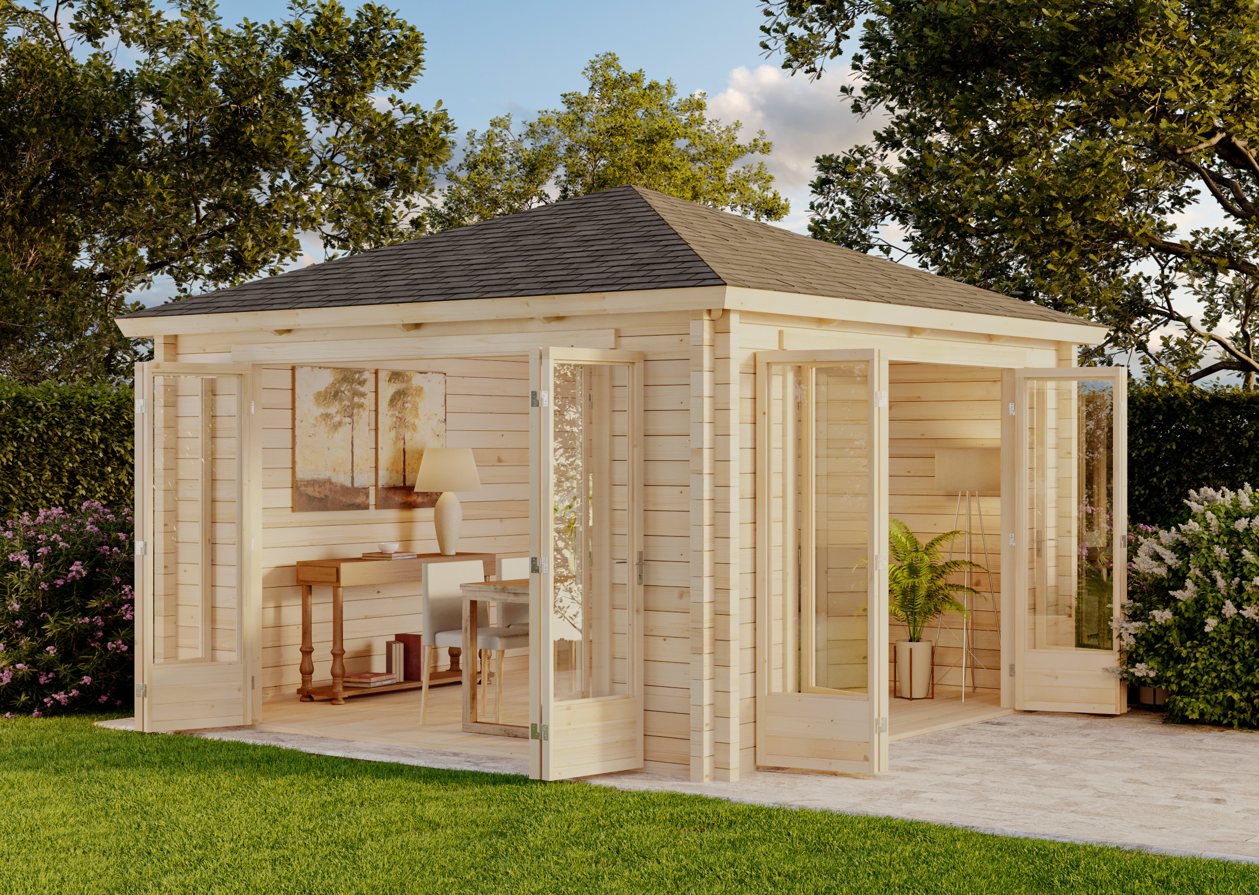 Gartenhaus Sunshine mit großer Falttür 4x4m | Rabatt: 16 %