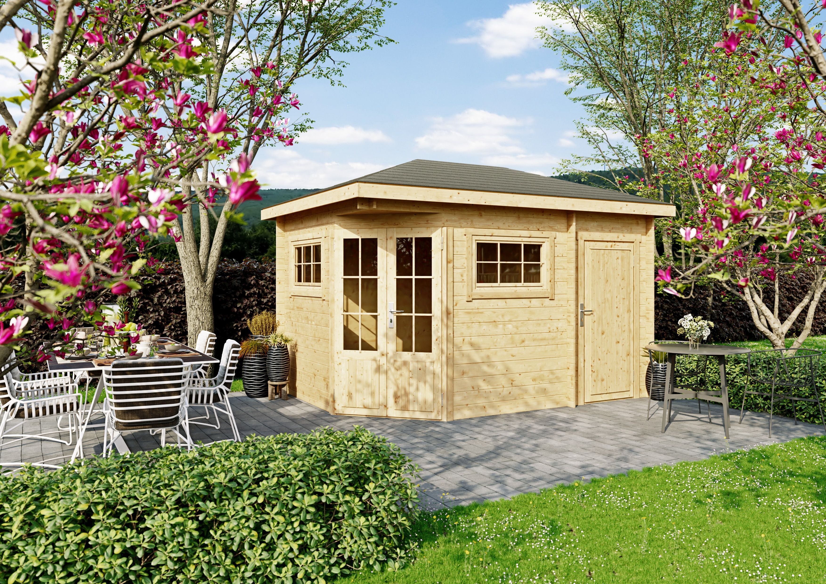 Fjordholz 5-Eck Gartenhaus Modell Evelyn 2D 4x4m | Rabatt: 26 %