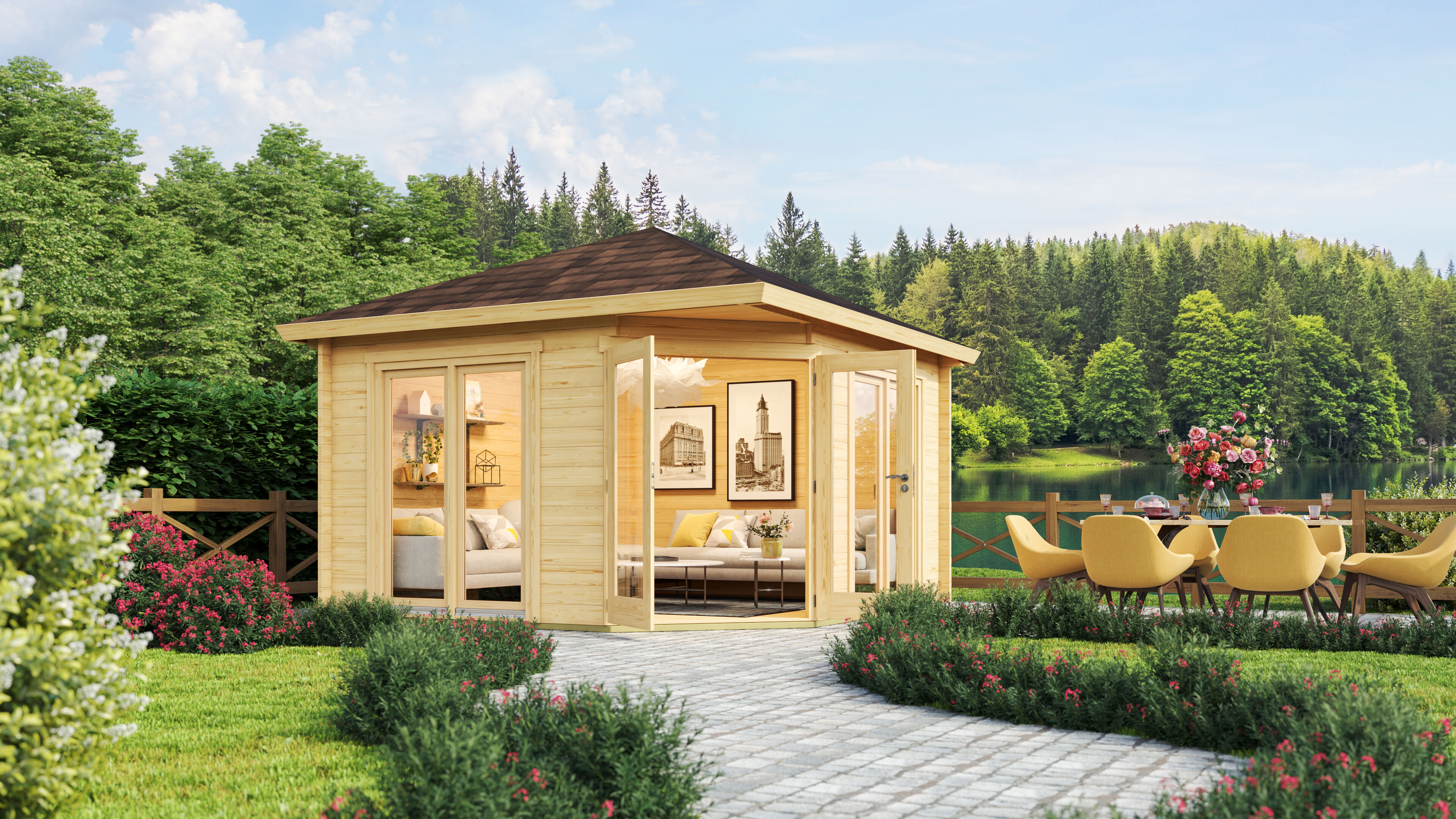 Fjordholz 5-Eck Gartenhaus Modell Fargo 70 B 5x4m | Rabatt: 26 %
