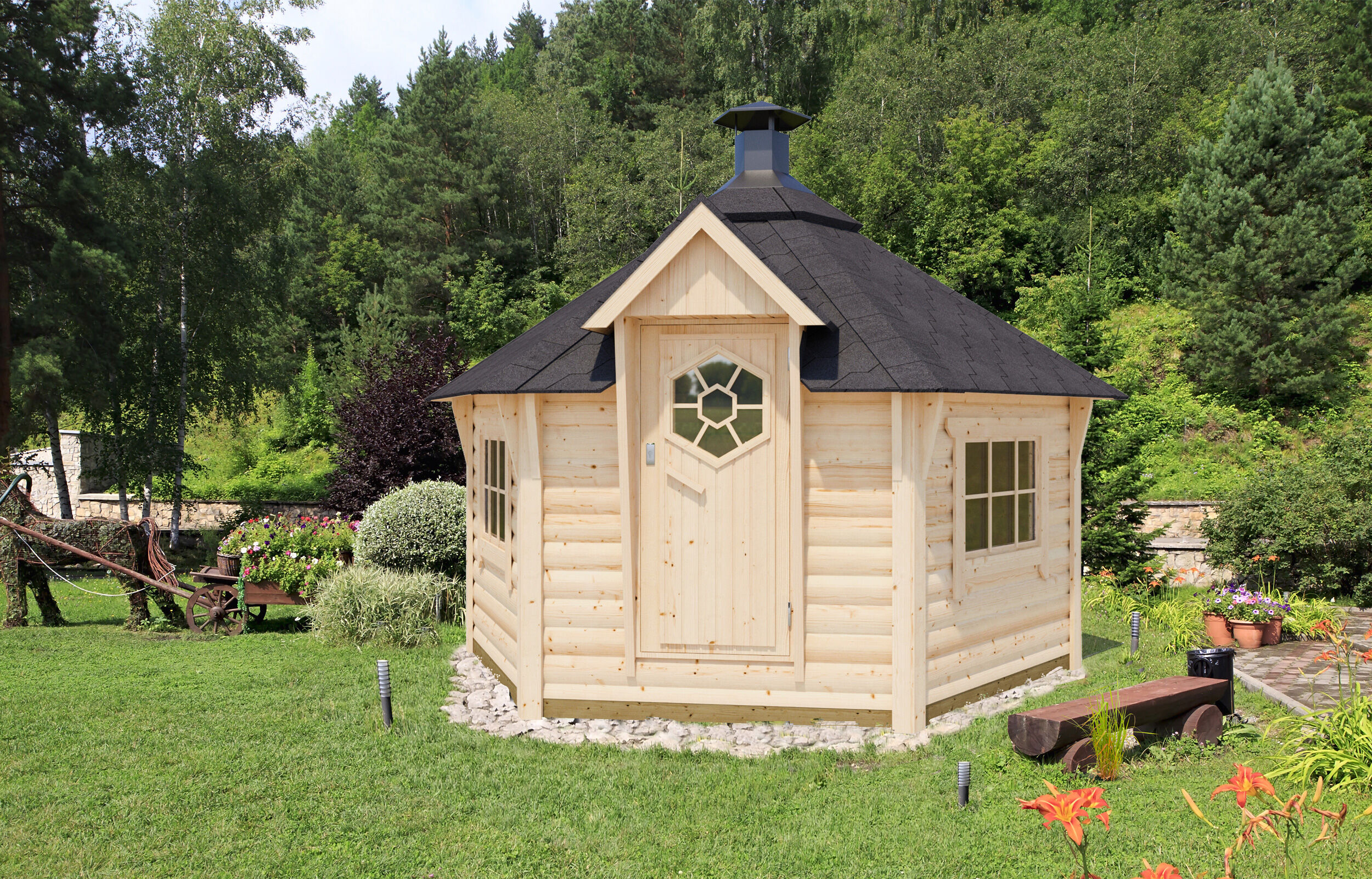Fjordholz 6-Eck Grillkota Modell Lasse 9,0m² DeLux 3x3m | Rabatt: 26 %