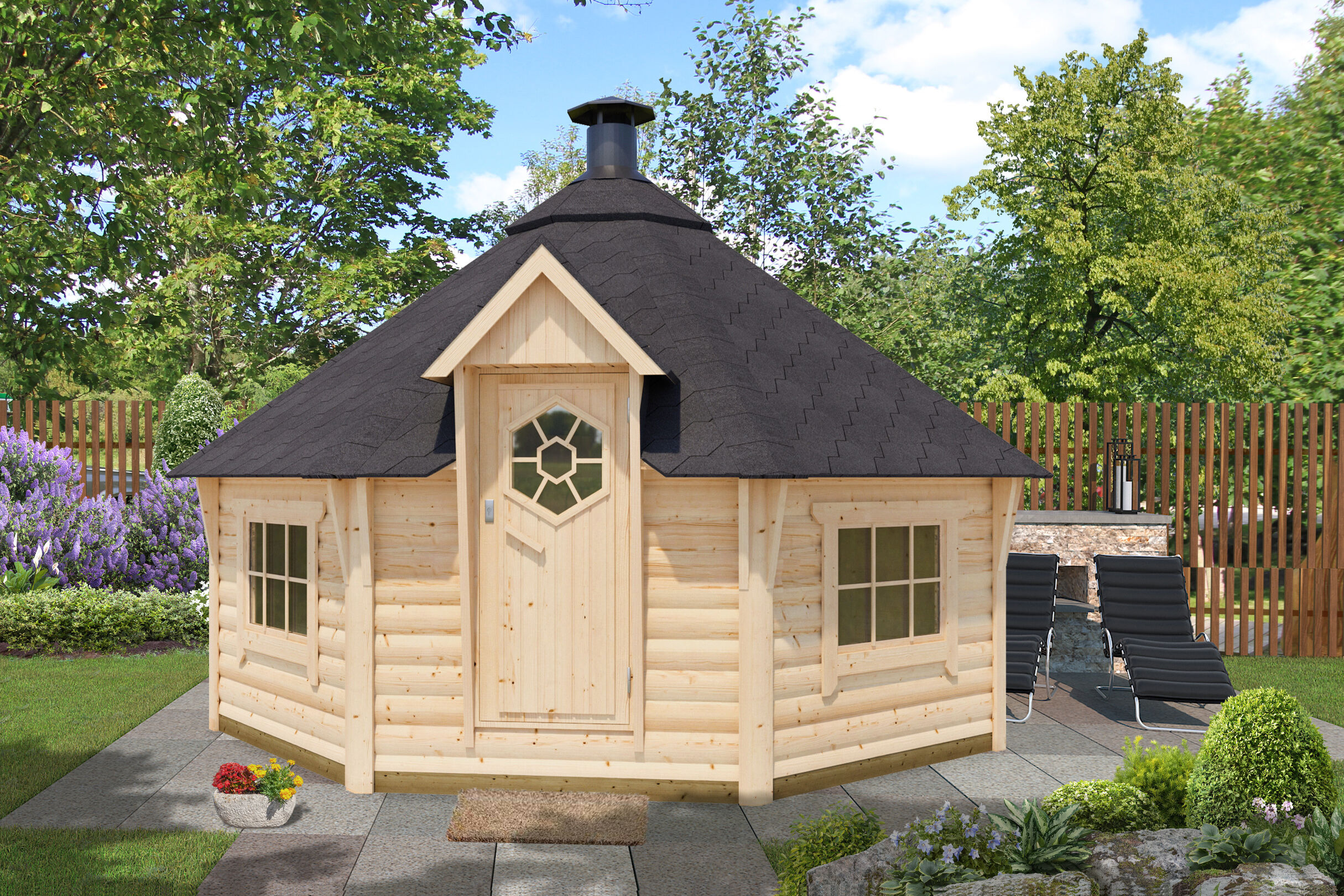 Fjordholz 8-Eck Grillkota Modell Lasse 17,0m² DeLu 5x4m | Rabatt: 26 %
