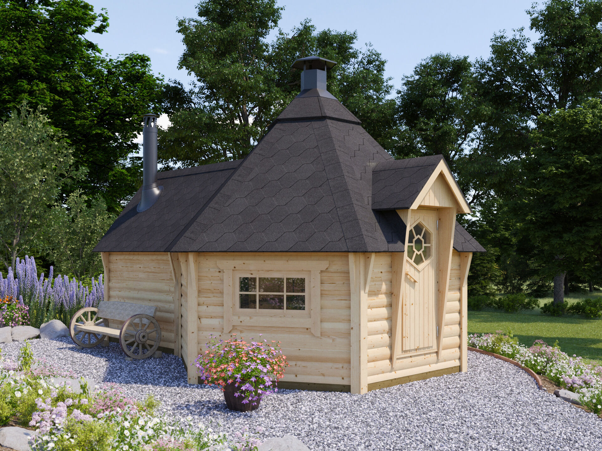 Fjordholz Grillkota mit Sauna Modell Finn 9+4m² 4x4m | Rabatt: 26 %