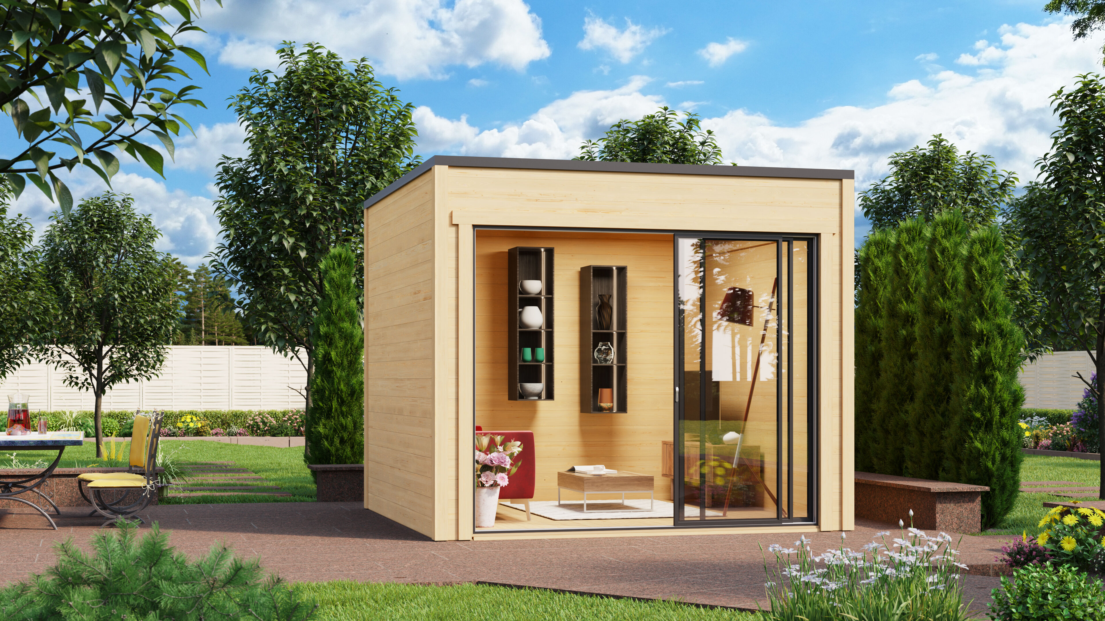 Fjordholz Gartenhaus Modell Q-BIC Alu 44 G 3x3m | Rabatt: 26 %