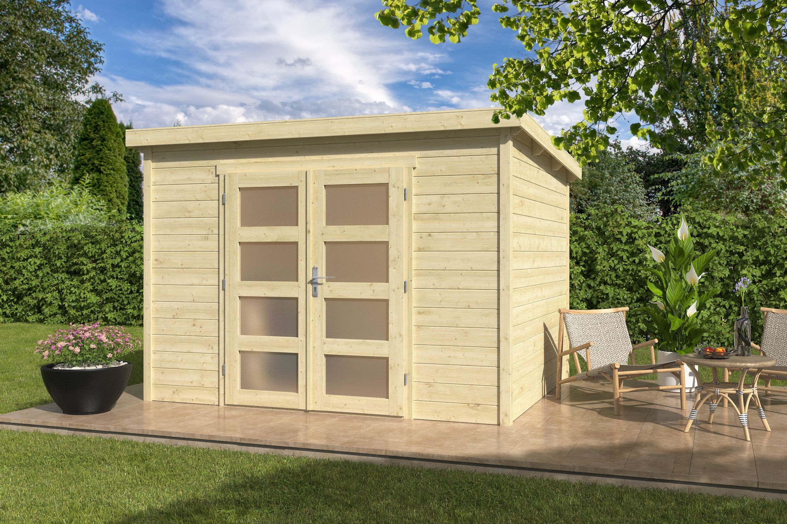 Pultdach Gartenhaus Modell Ella 28-B 3x2m | Rabatt: 26 %