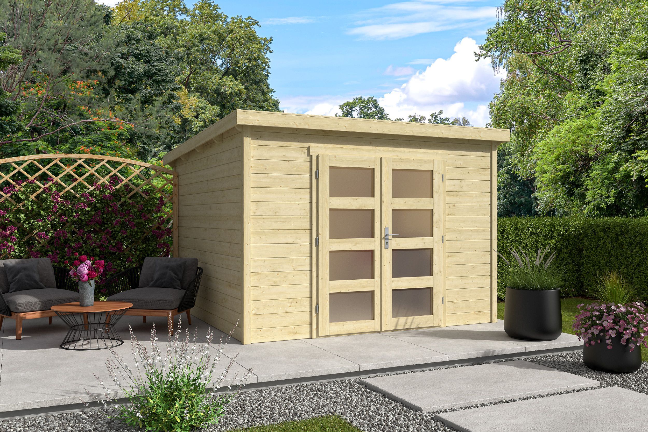 Pultdach Gartenhaus Modell Ella 28-C 3x3m | Rabatt: 26 %