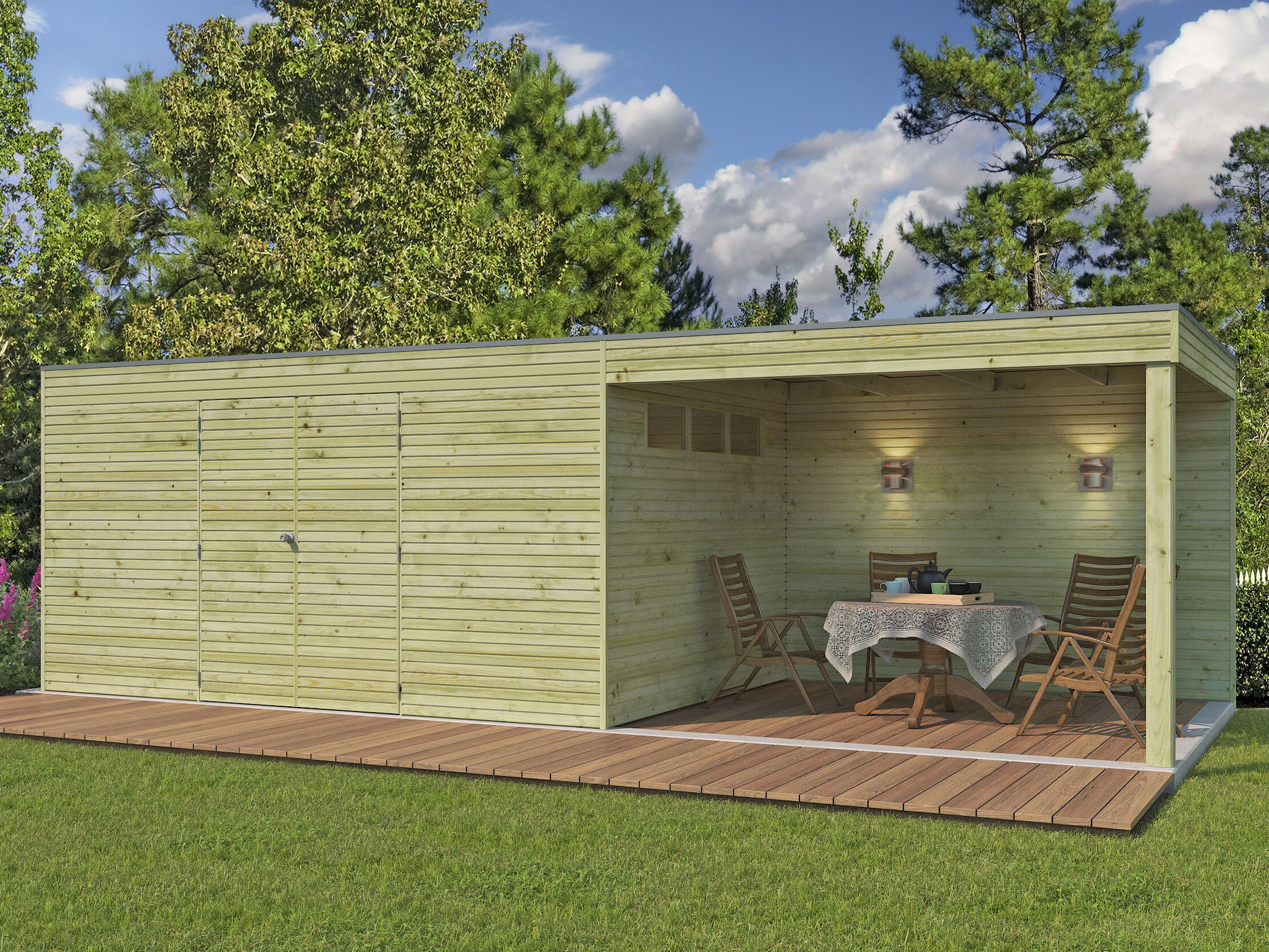 Gartenhaus Modell QB-Line 12,60 m² + 300 cm Anbau 6x3m | Rabatt: 26 %