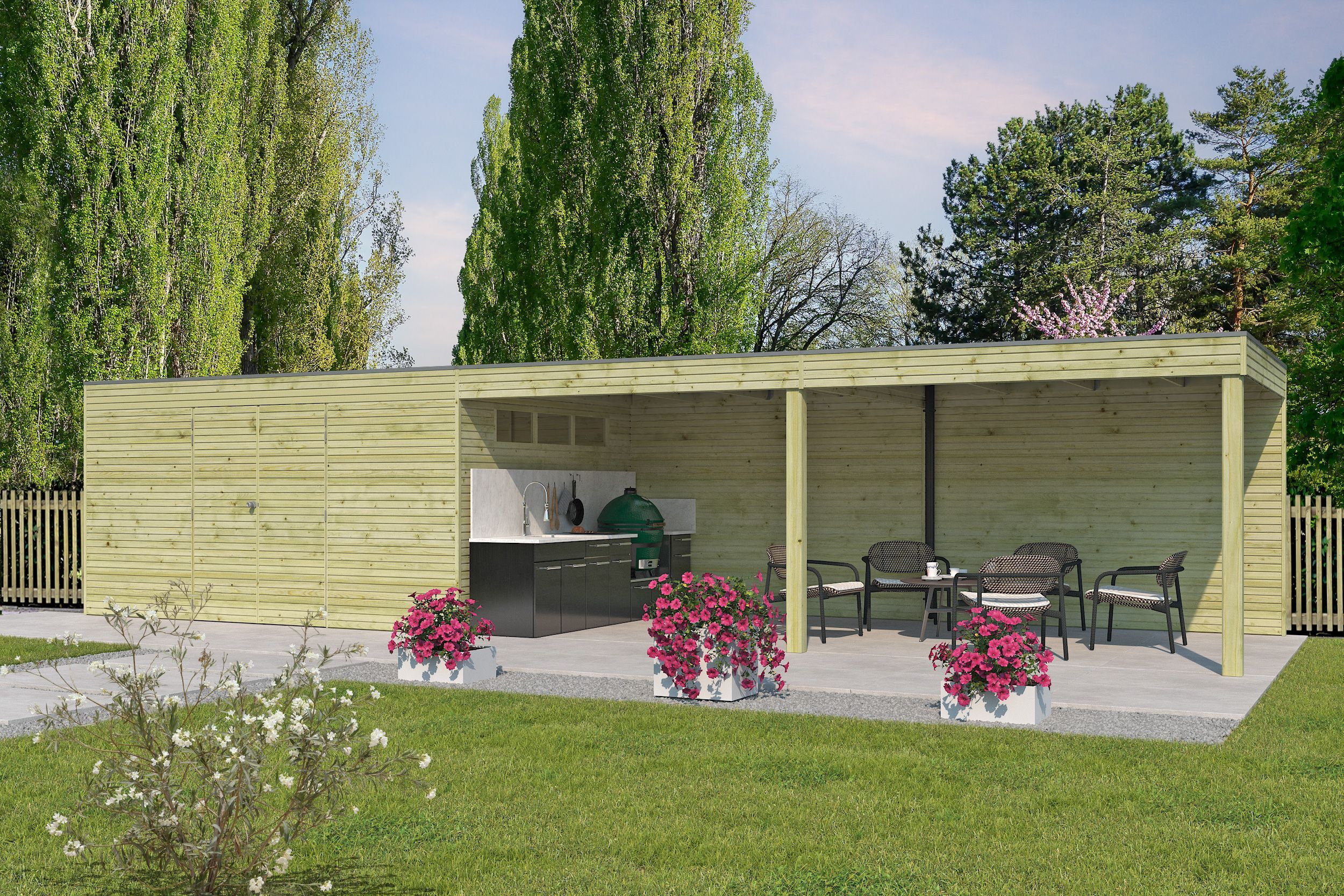 Gartenhaus Modell QB-Line 12,60 m² + 600 cm Anbau 6x3m | Rabatt: 26 %