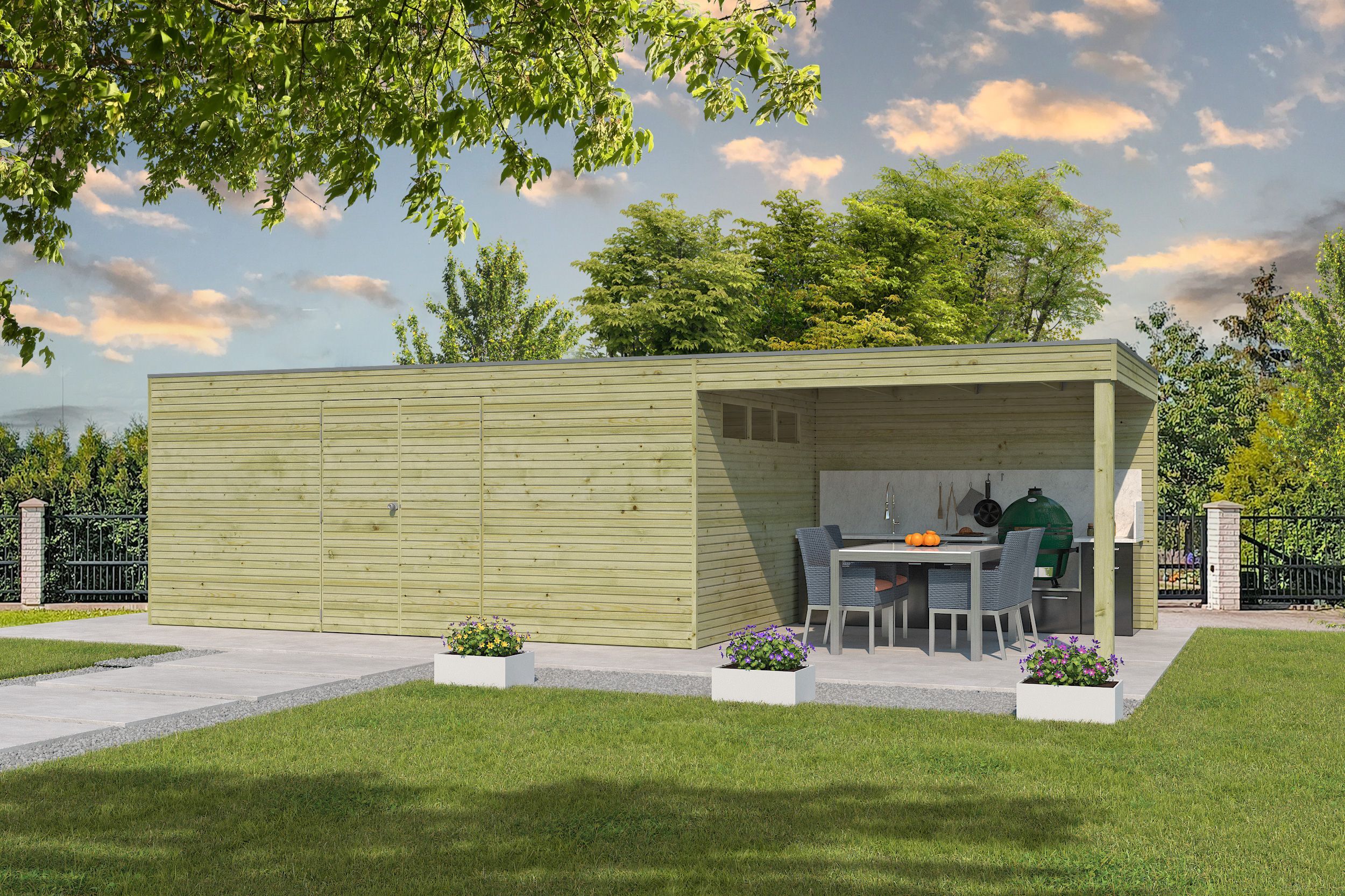 Gartenhaus Modell QB-Line 15,30 m² + 300 cm Anbau 5x3m | Rabatt: 26 %