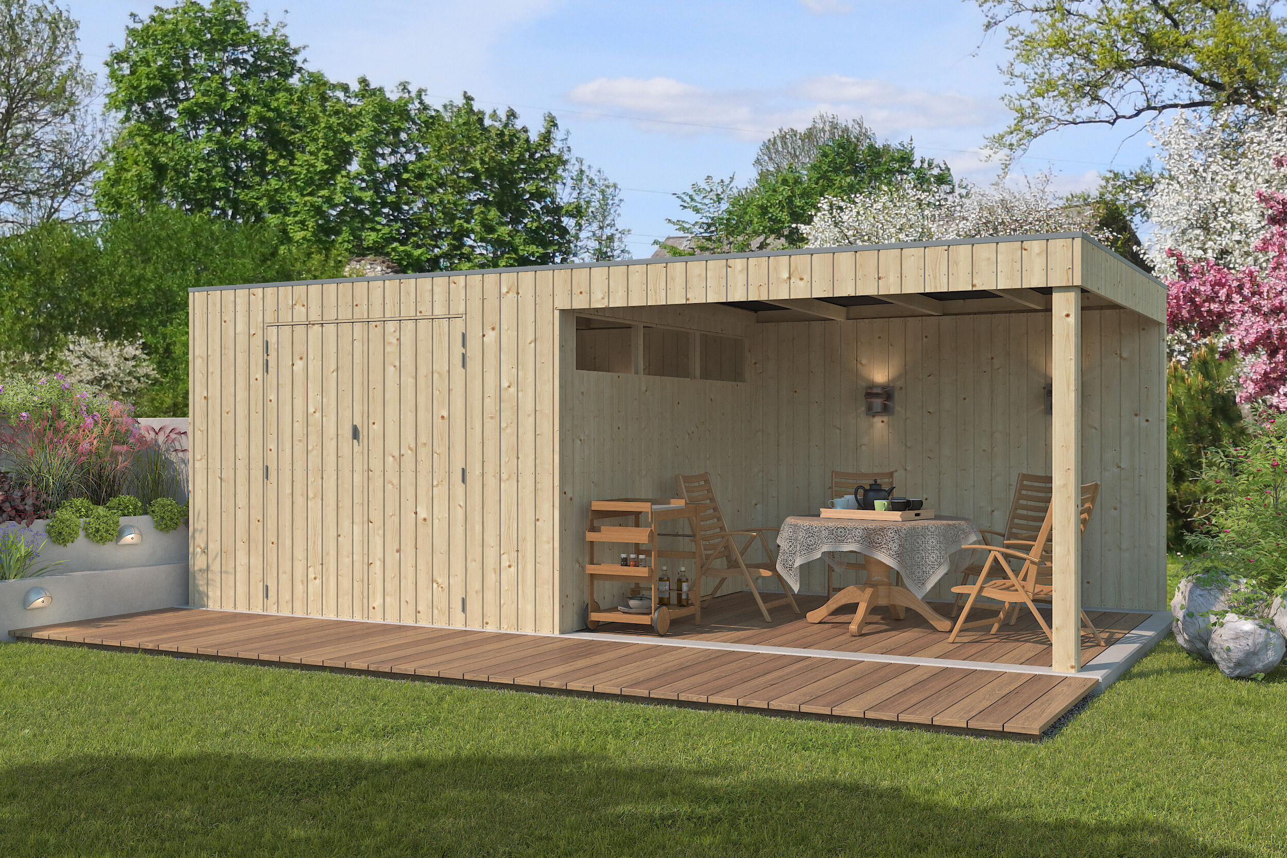 Gartenhaus Modell QBV-Line 8,88 m² + 300 cm Anbau 6x5m | Rabatt: 26 %