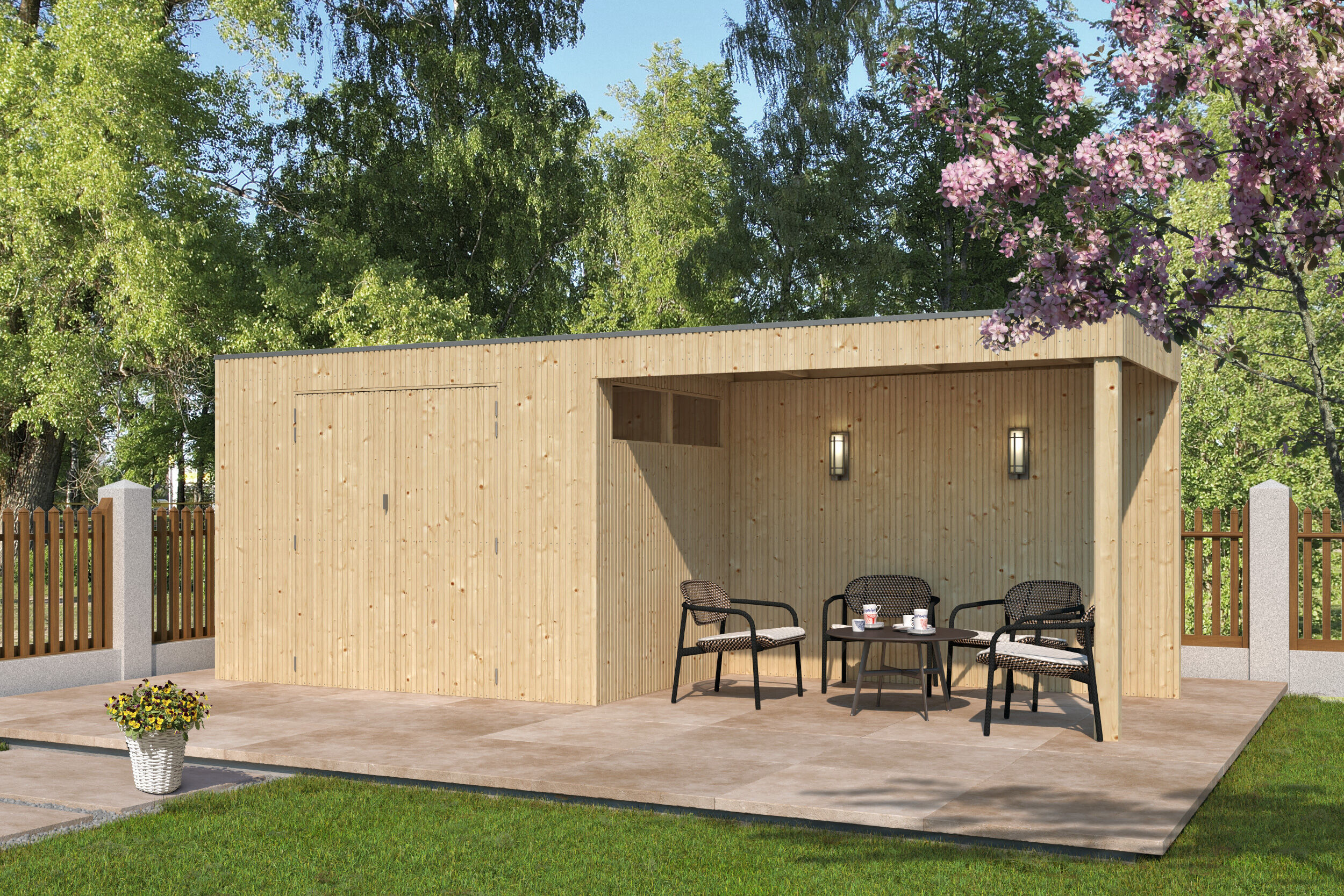 Gartenhaus Modell QBV3-Line 5,90 m² + 300 cm Anbau 6x3m | Rabatt: 26 %
