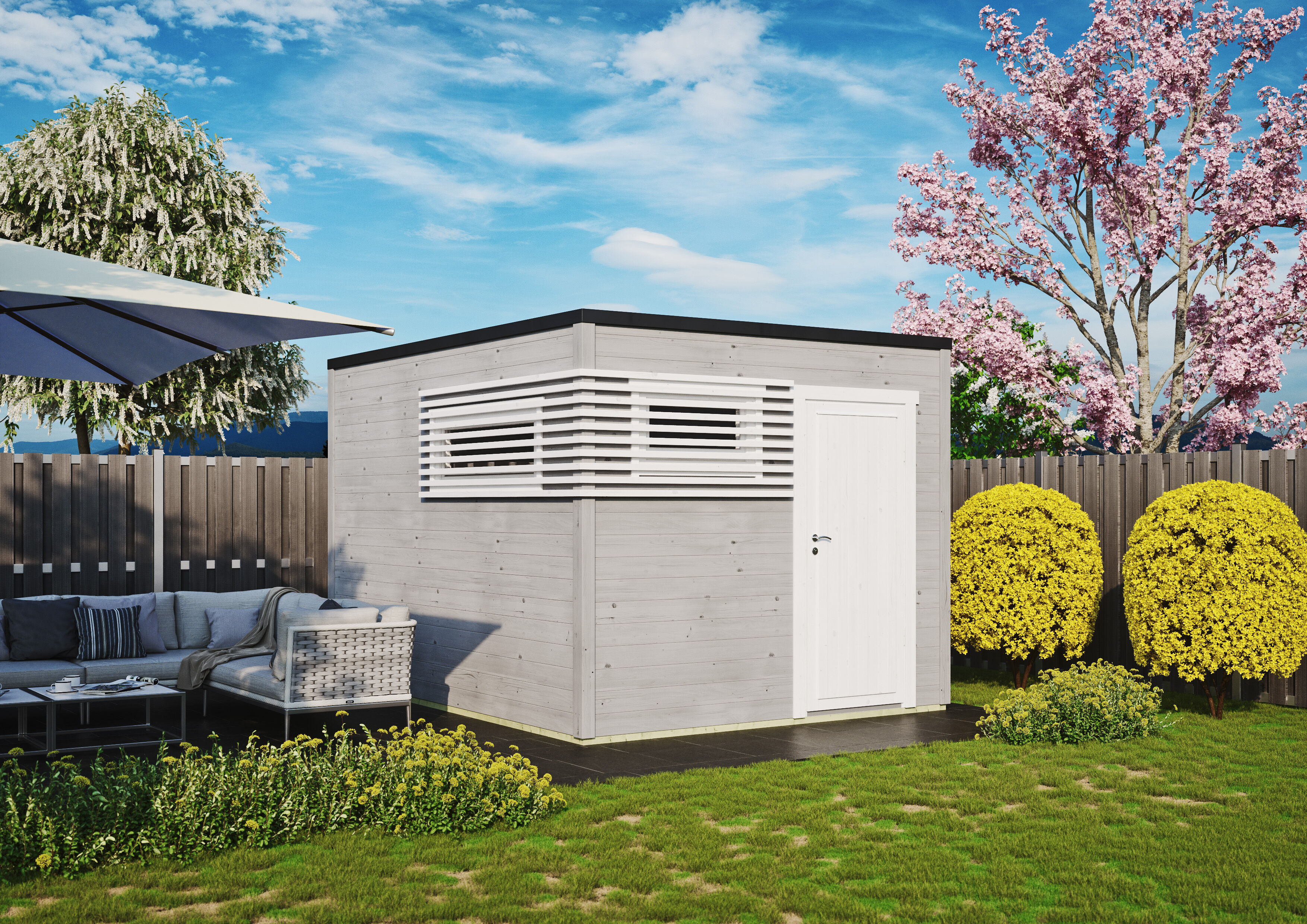 Fjordholz Gartenhaus Modell Q-BIC Modern 44 B 3x3m | Rabatt: 26 %