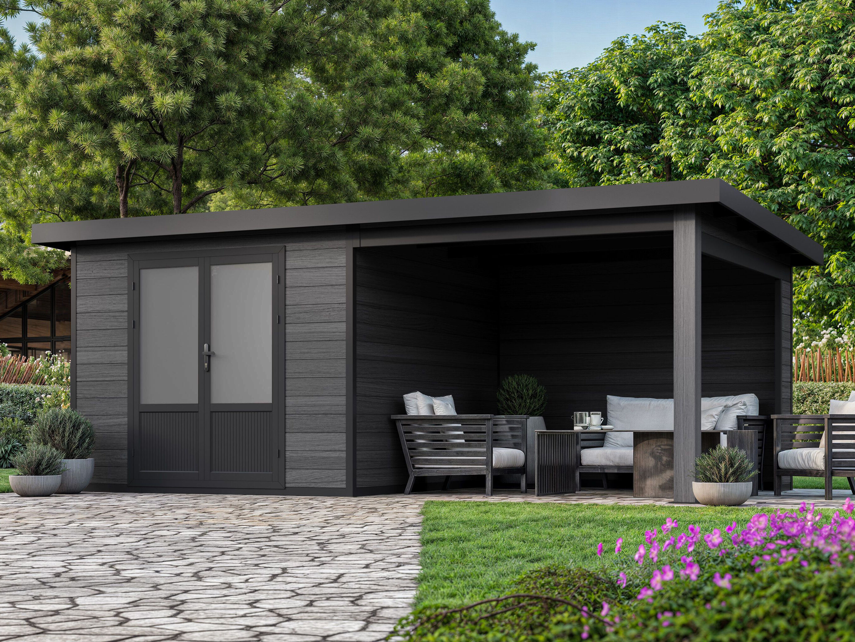 WPC Gartenhaus mit Terrasse Modell Style DeLuxe 4x2m | Rabatt: 26 %