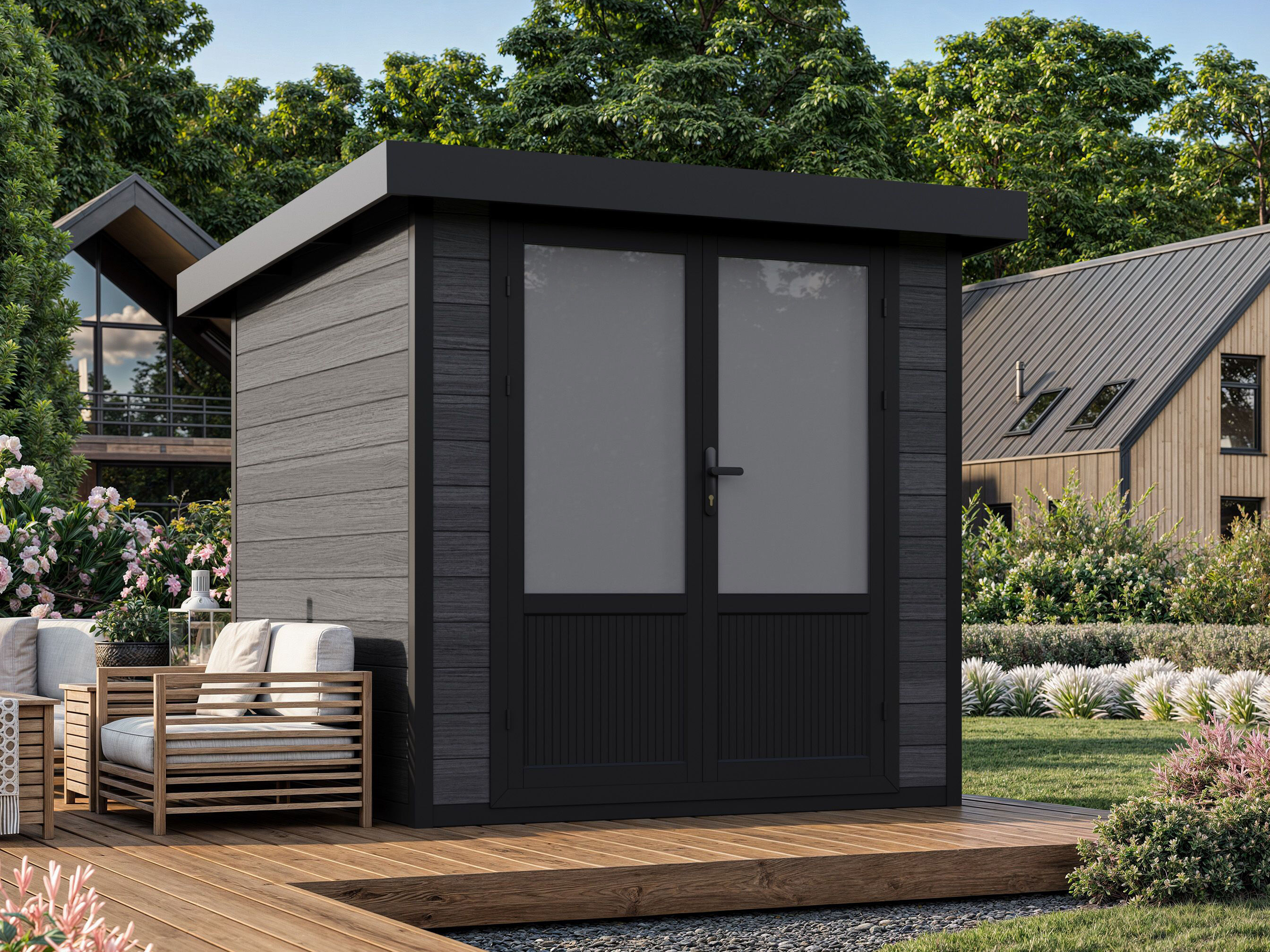 WPC Gartenhaus 2x2 mit Pultdach – Modell Style DeL 2x2m | Rabatt: 26 %