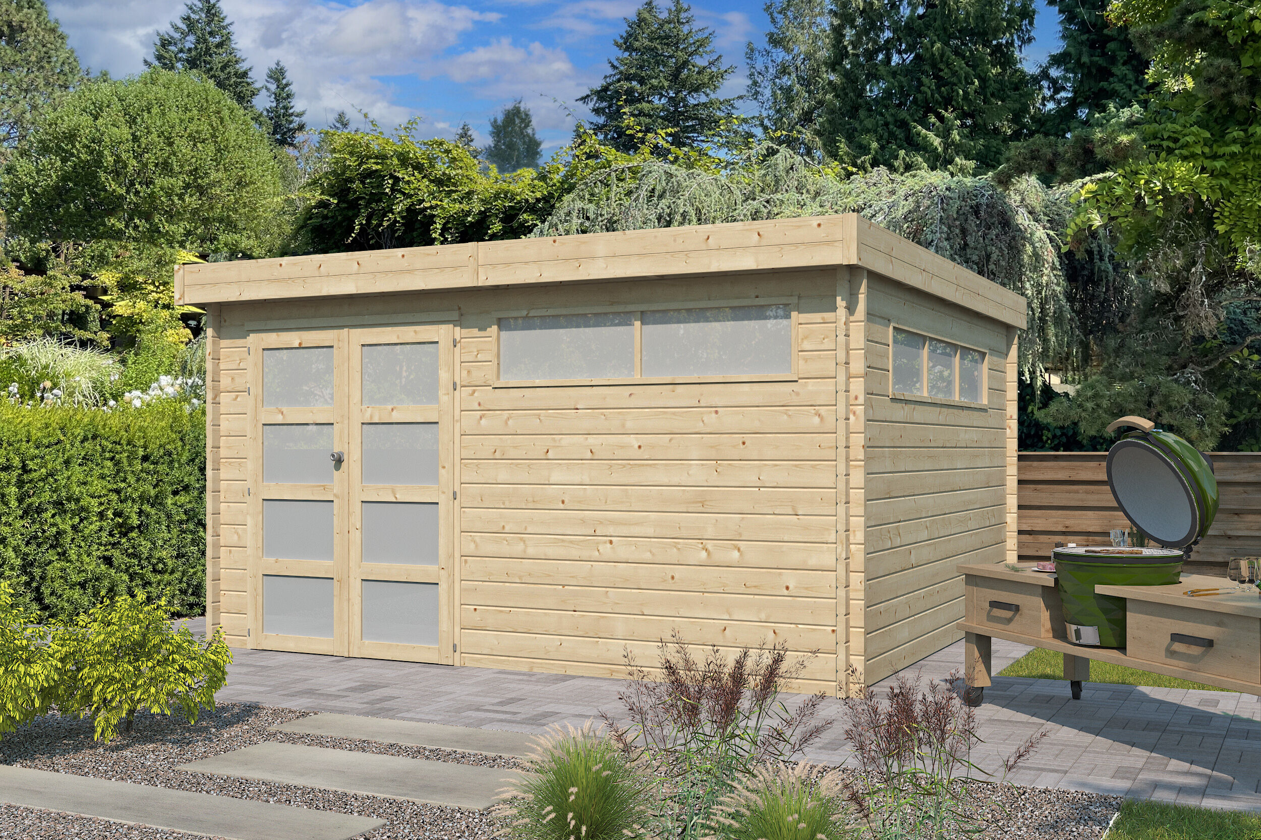 Flachdach Gartenhaus Modell Nelo 44 C 5x4m | Rabatt: 26 %