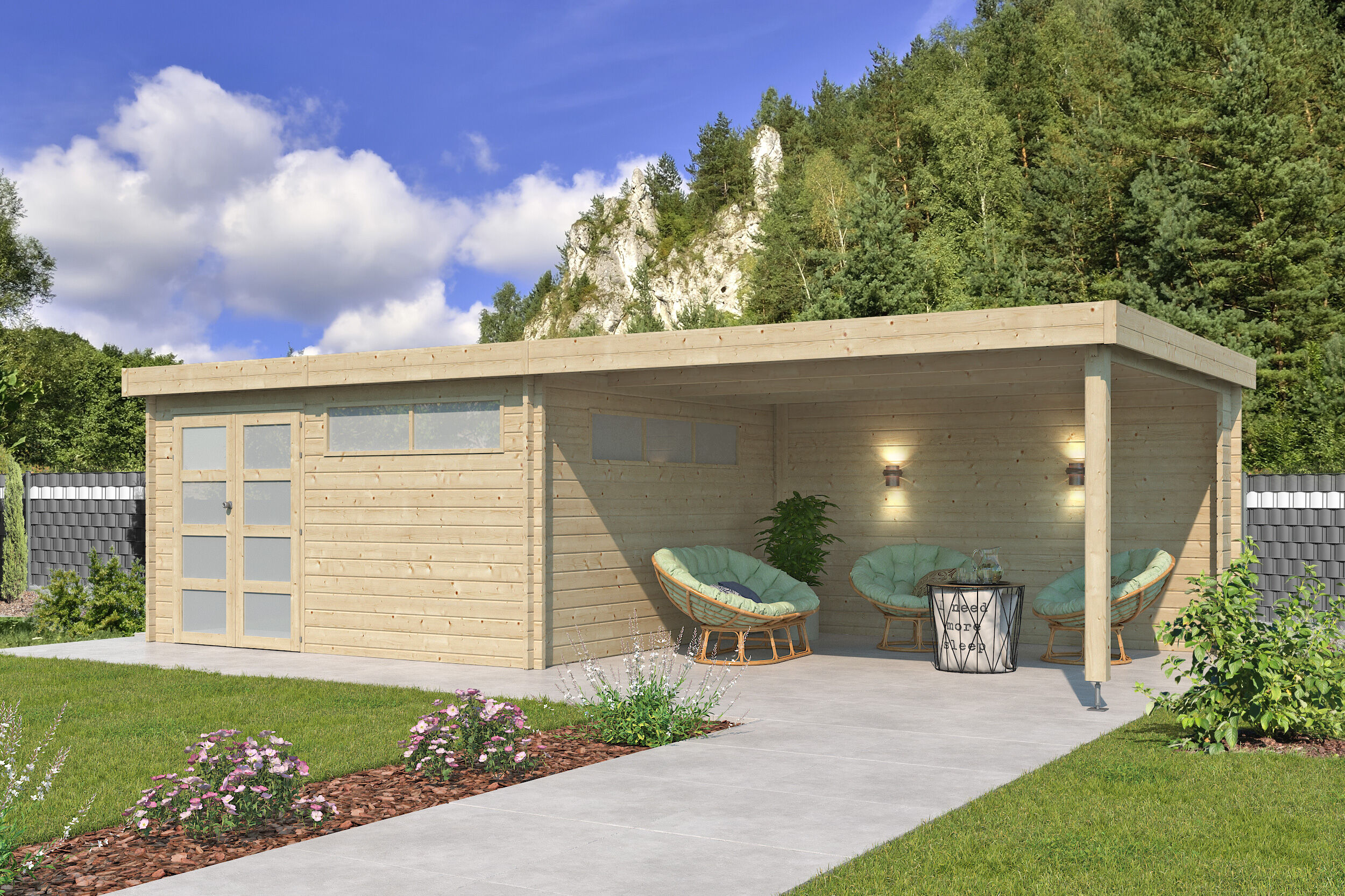 Flachdach Gartenhaus Modell Nelo 44 C mit 400 cm A 8x4m | Rabatt: 26 %