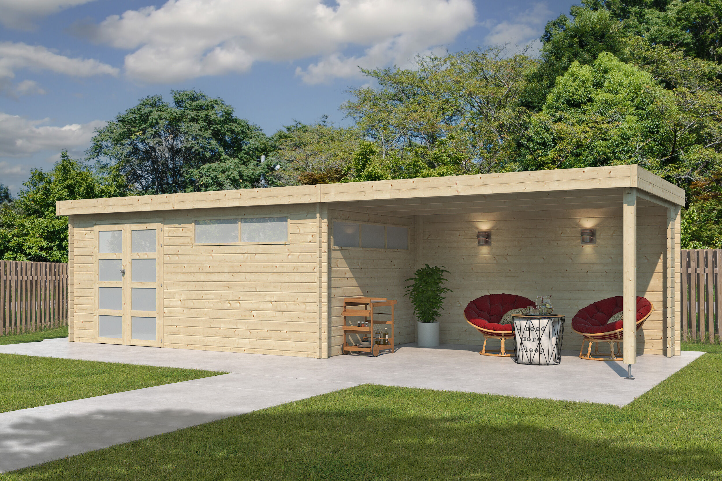 Flachdach Gartenhaus Modell Nelo 44 D mit 400 cm A 7x4m | Rabatt: 26 %