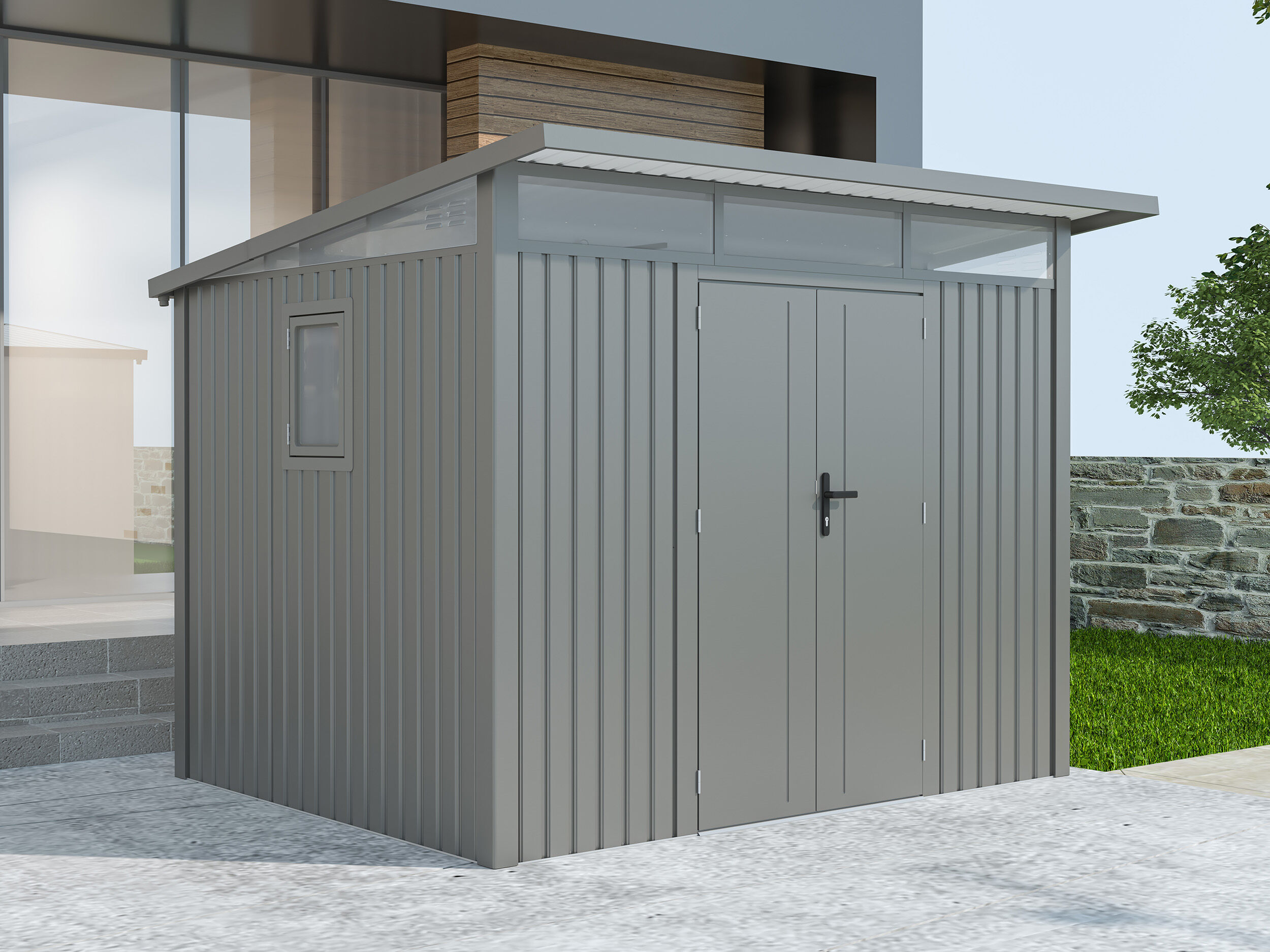 Metall Gerätehaus Modell Skylight 5,80 m² Alu Grau 3x2m | Rabatt: 34 %