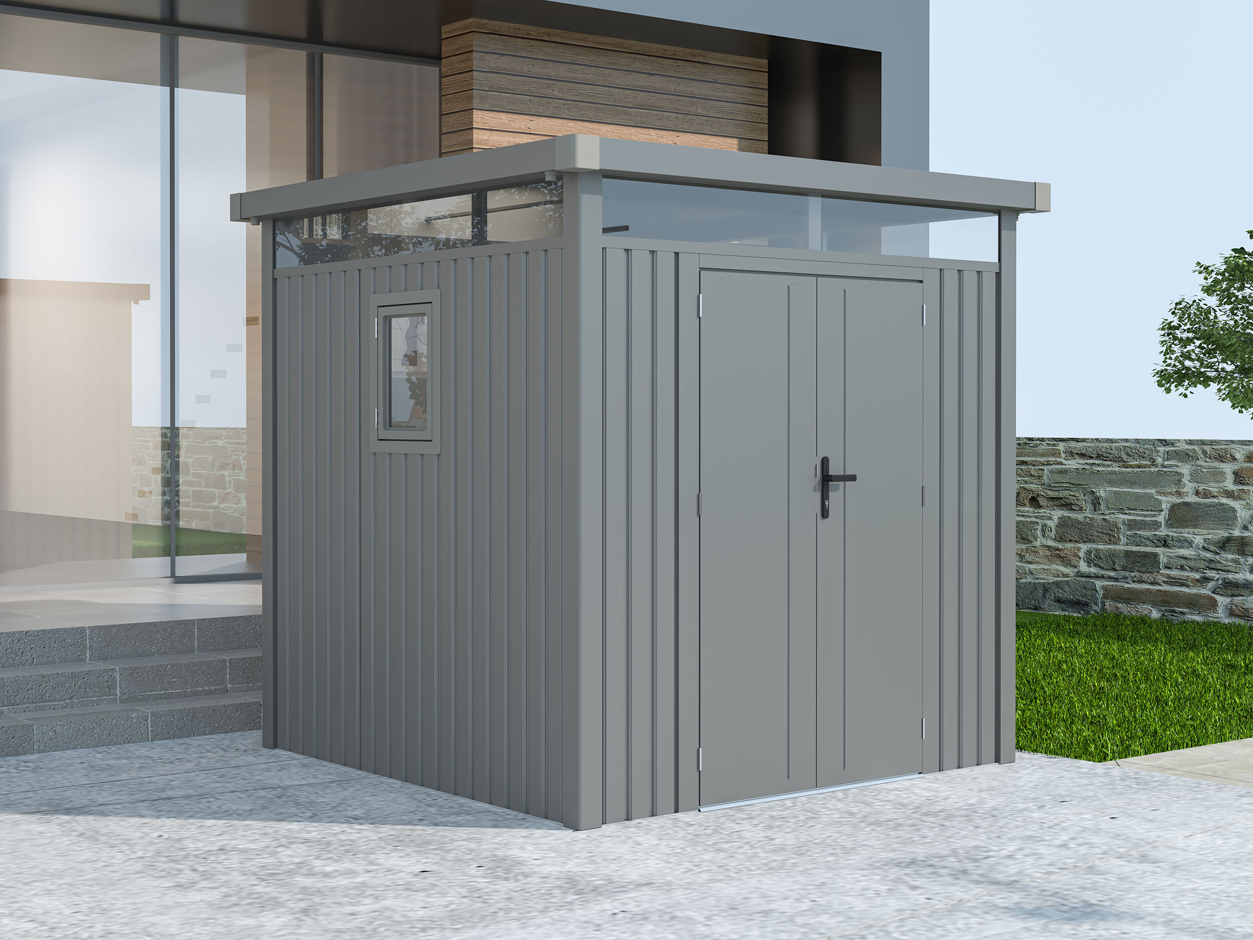 Metall Gerätehaus Modell Style 4,45 m² Alu Grau 2x2m | Rabatt: 37 %