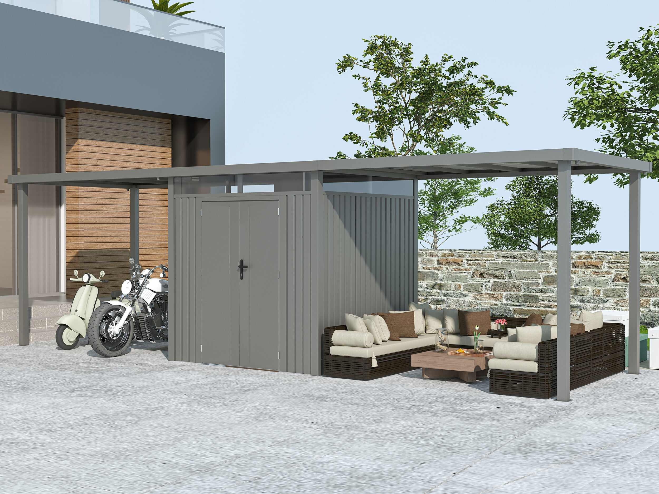 Metall Gerätehaus Modell Style 4,45 m² Spar-Set 3 4x3m | Rabatt: 37 %