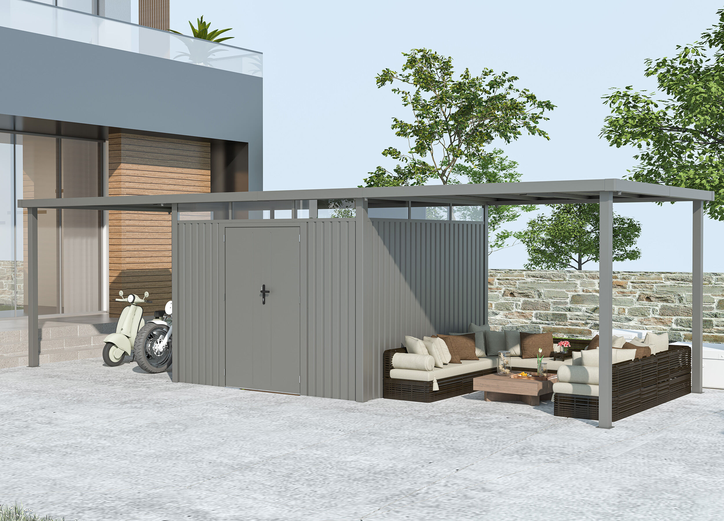 Metall Gerätehaus Modell Style 7,56 m² Spar-Set-3 4x2m | Rabatt: 38 %