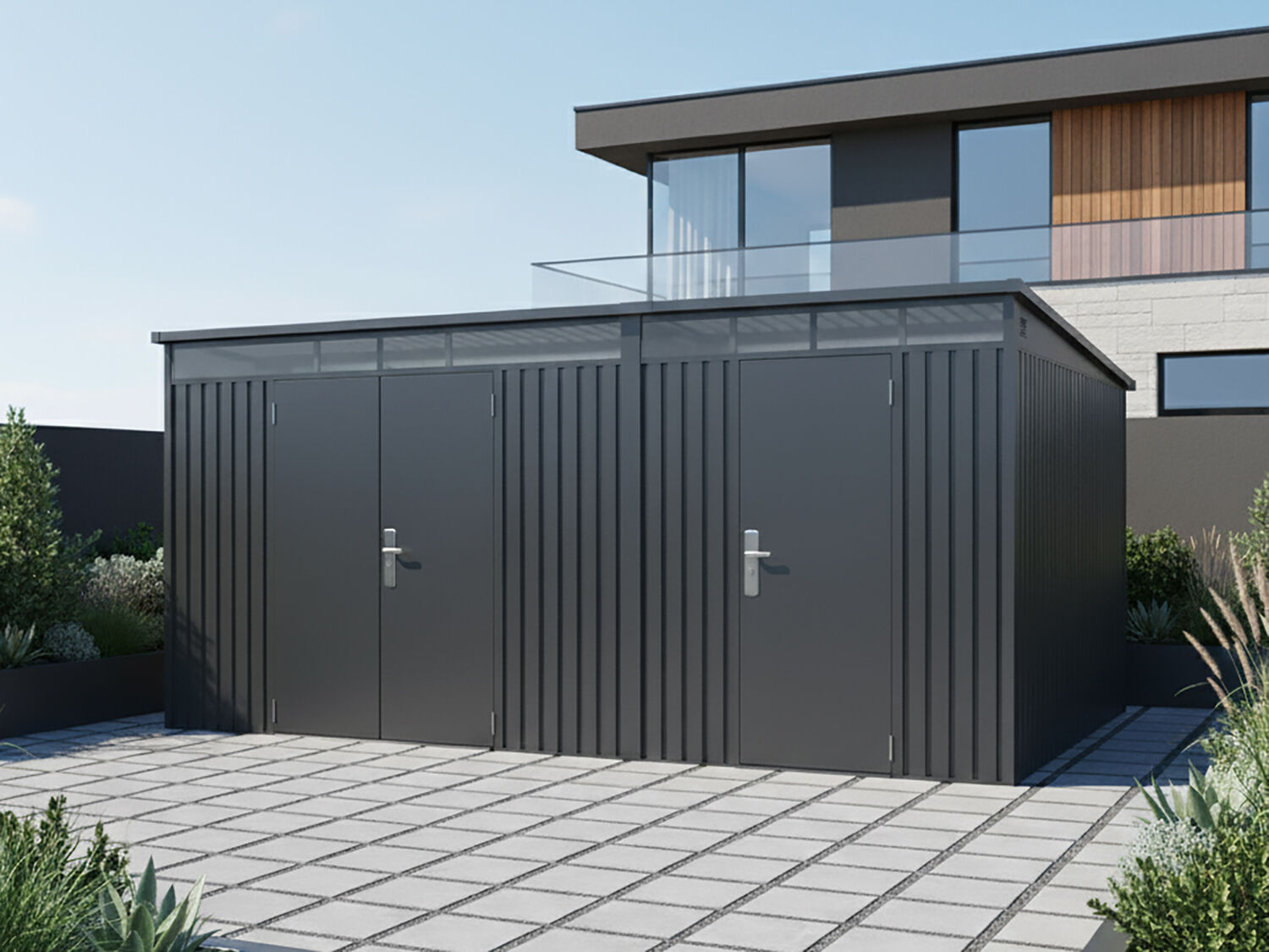 2-Raum Metall Gerätehaus Skylight Duo 12,96 m² 4x3m | Rabatt: 20 %
