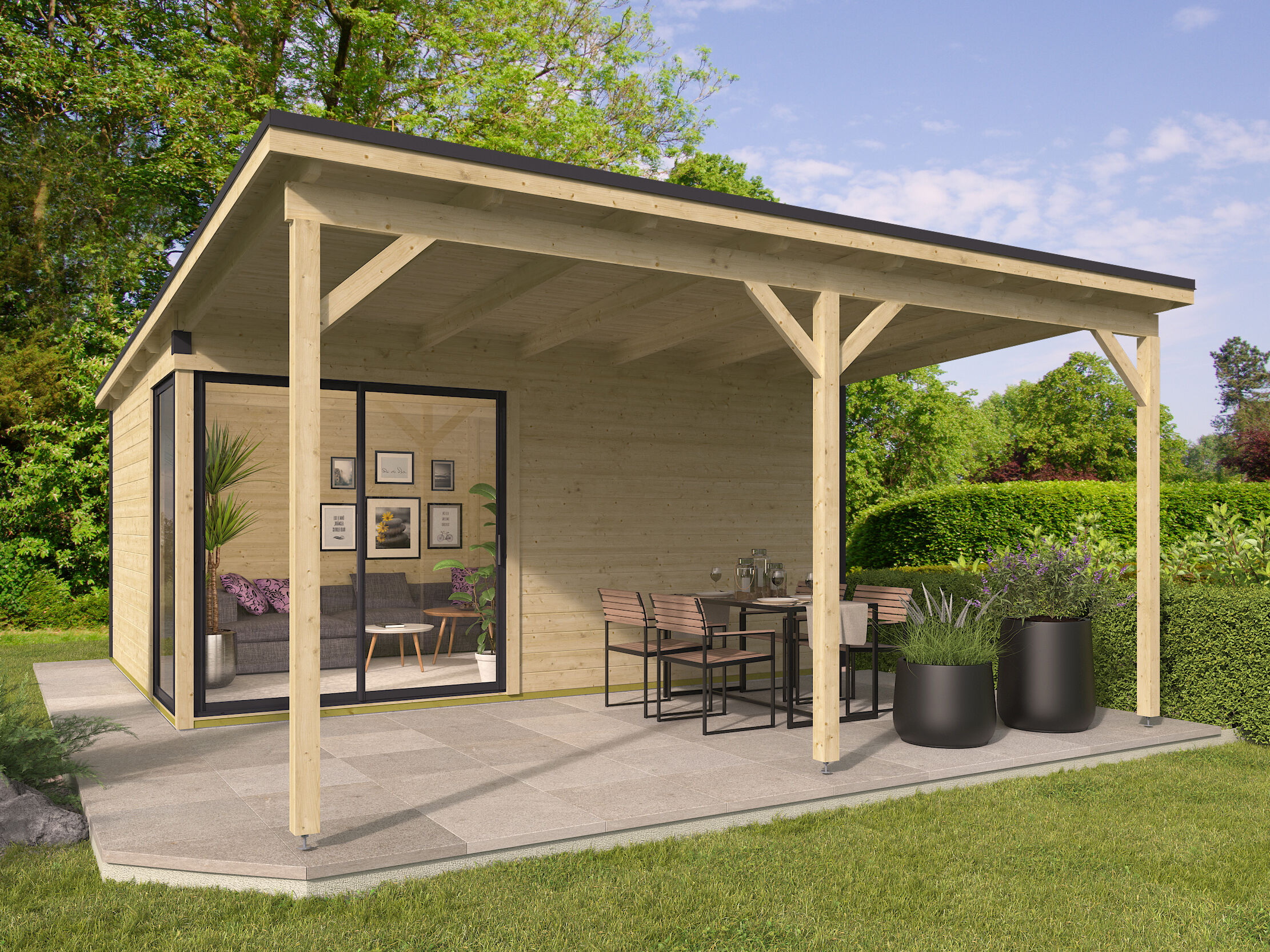 Fjordholz Gartenhaus Modell Amrum-5 mit Vordach 5x4m | Rabatt: 26 %