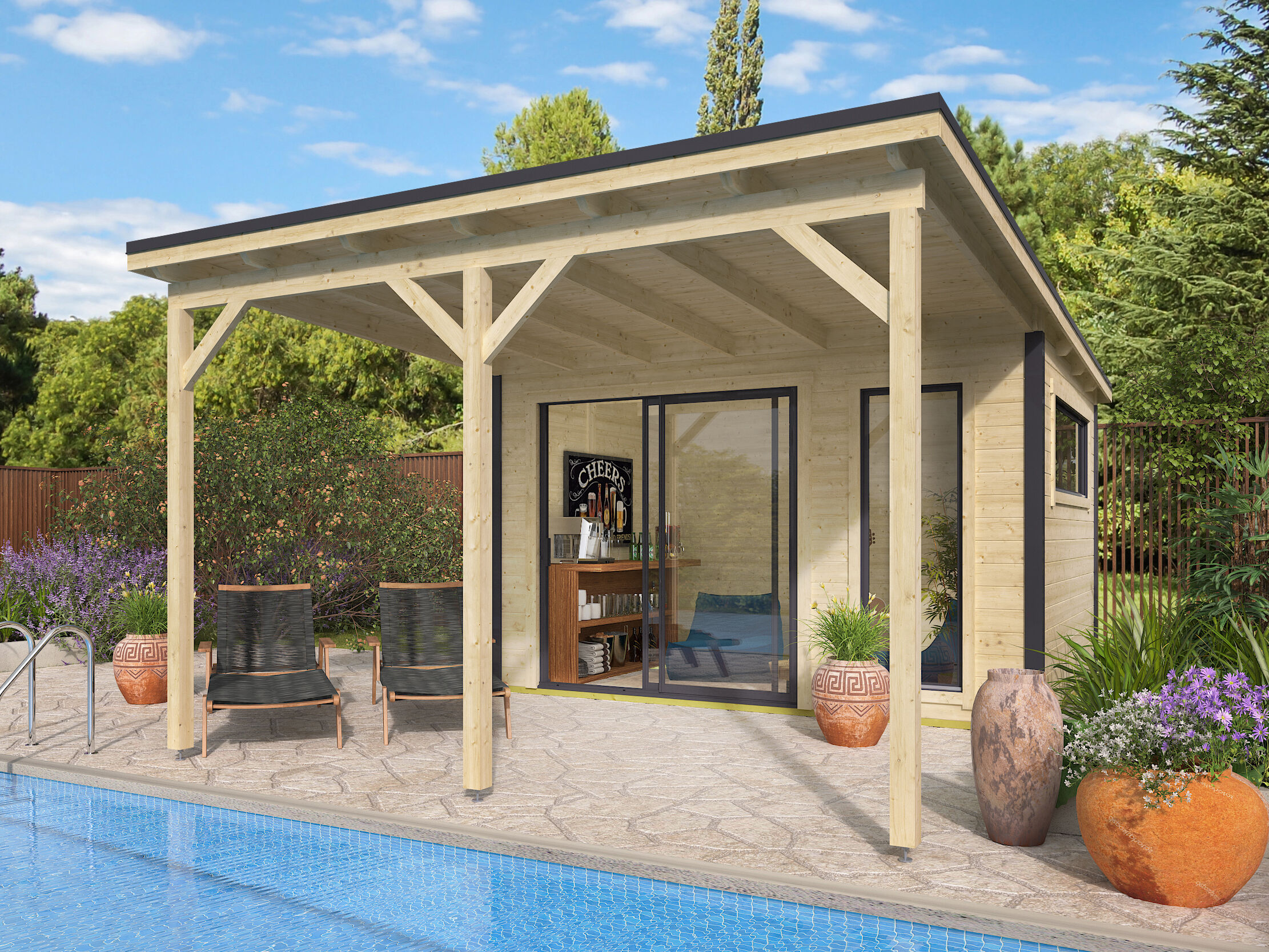 Fjordholz Gartenhaus Modell Juist-1 mit Vordach 4x3m | Rabatt: 26 %
