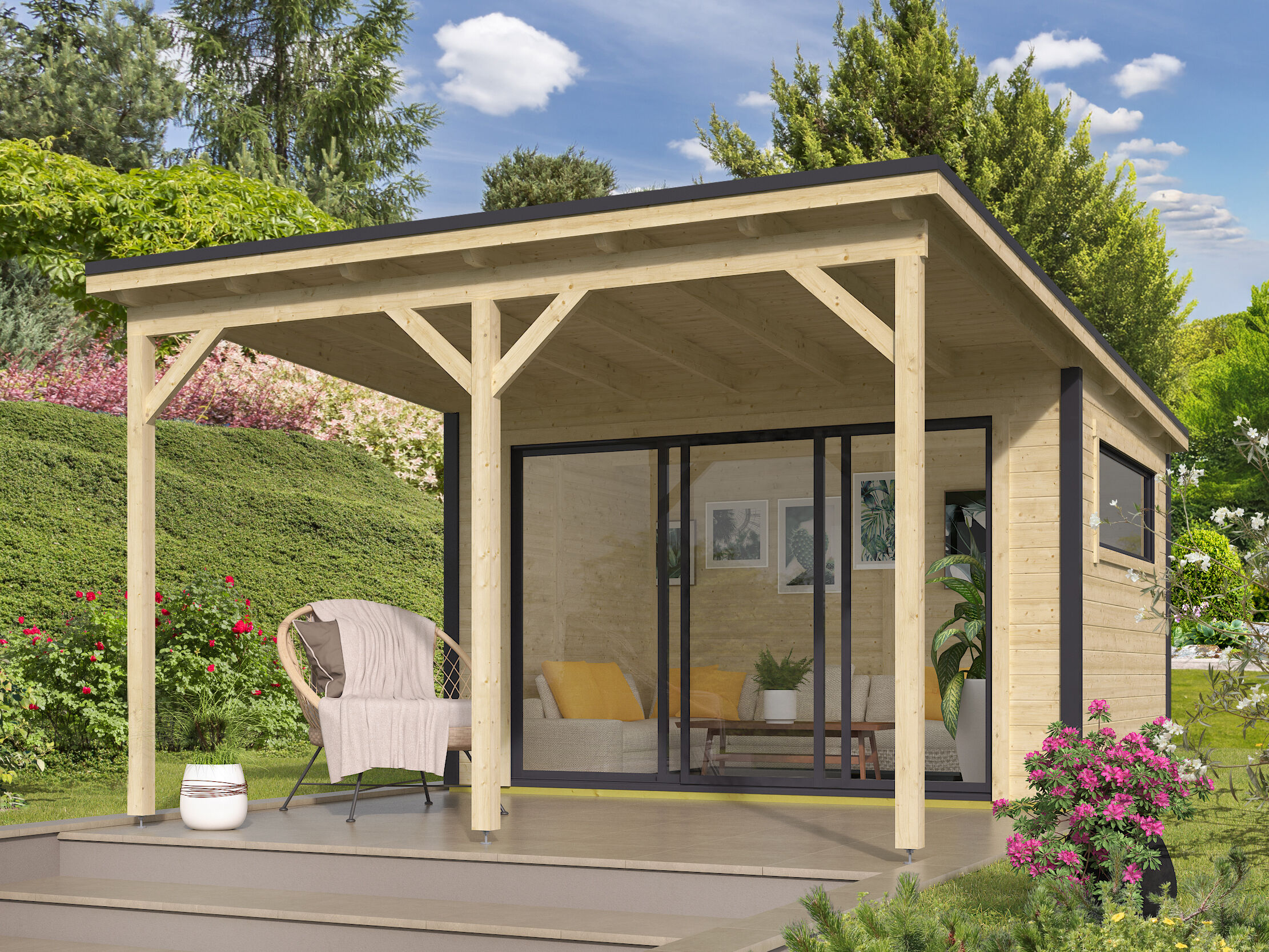 Fjordholz Gartenhaus Modell Poel-1 mit Vordach 4x3m | Rabatt: 26 %