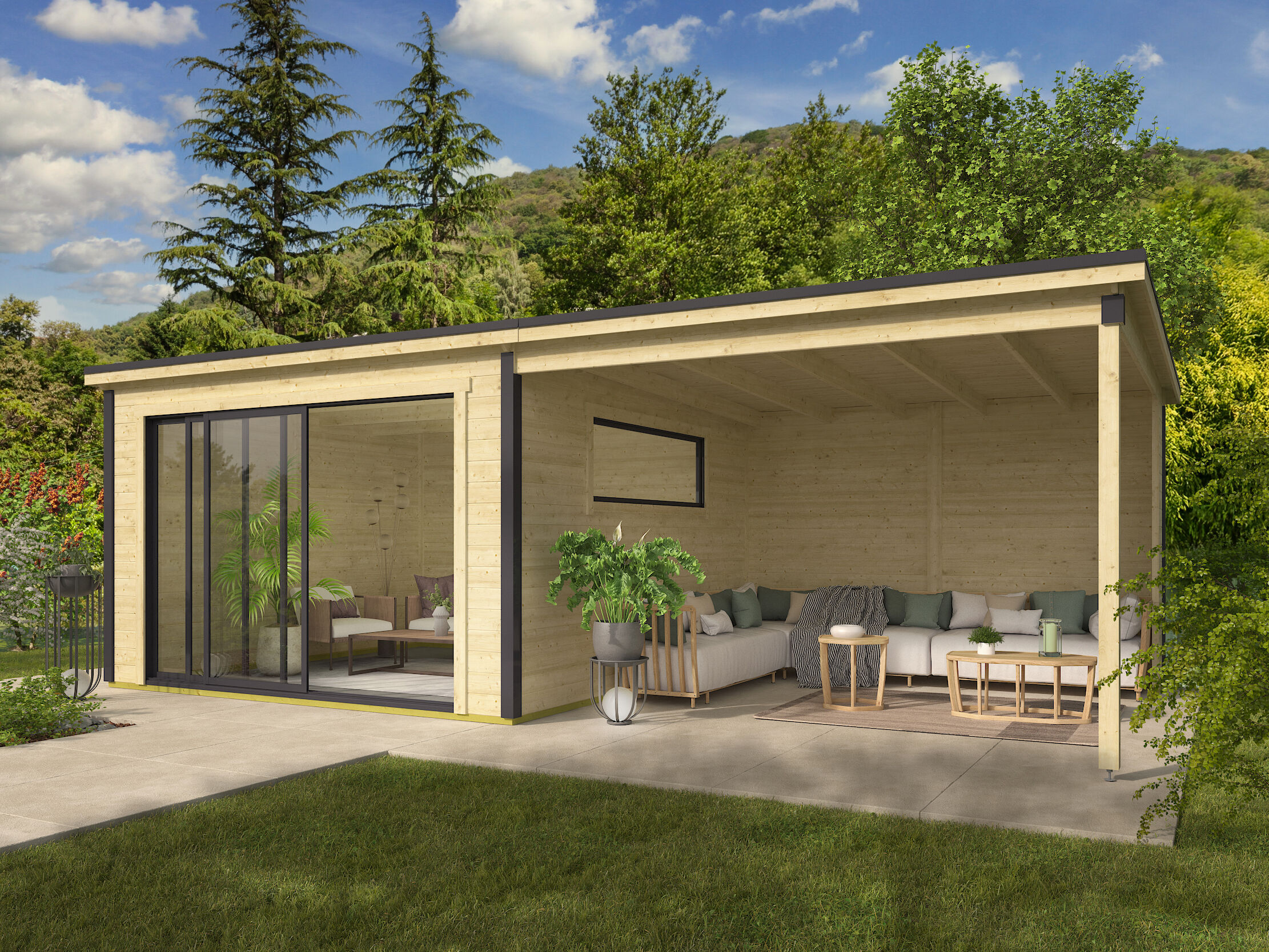 Fjordholz Gartenhaus Modell Poel-2-mit-Anbau 4x4m | Rabatt: 26 %