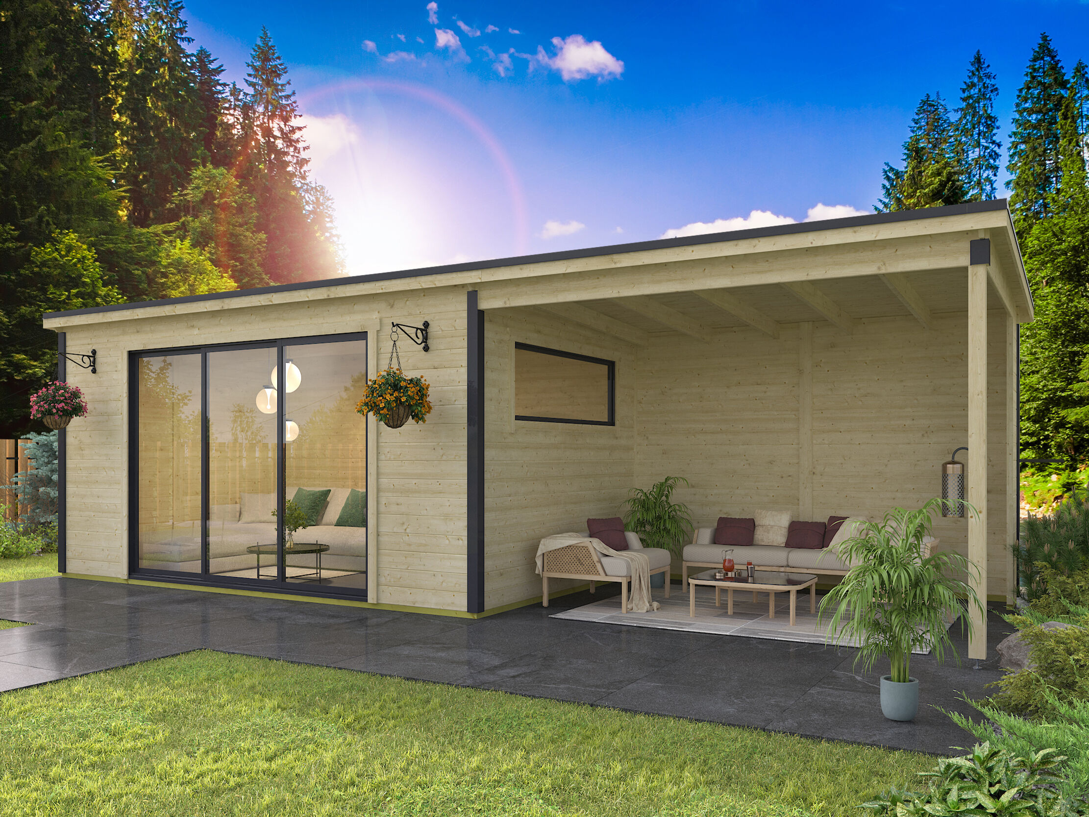Fjordholz Gartenhaus Modell Poel-3 mit Anbau 6x3m | Rabatt: 26 %