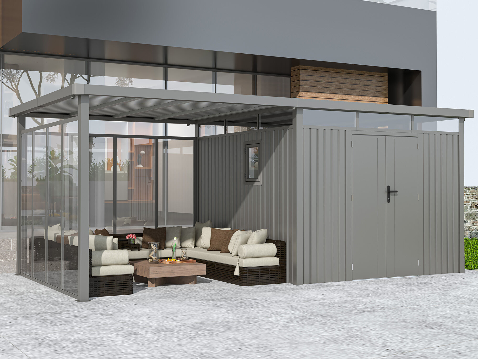 Metall Gerätehaus Modell Style 7,56 m² Spar-Set-5 4x3m | Rabatt: 36 %