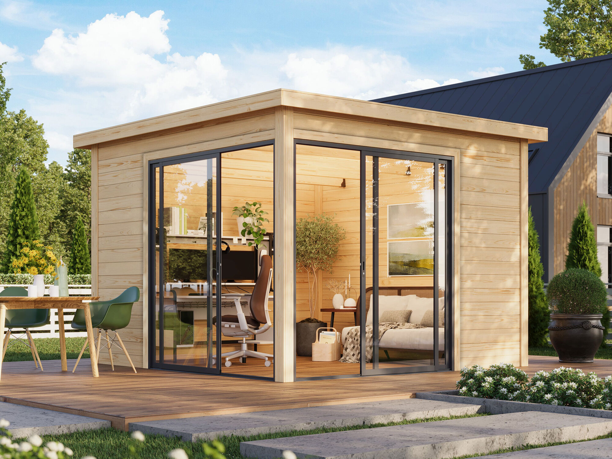 Fjordholz Gartenhaus Modell Office IsoSlide 1 3x3m | Rabatt: 26 %
