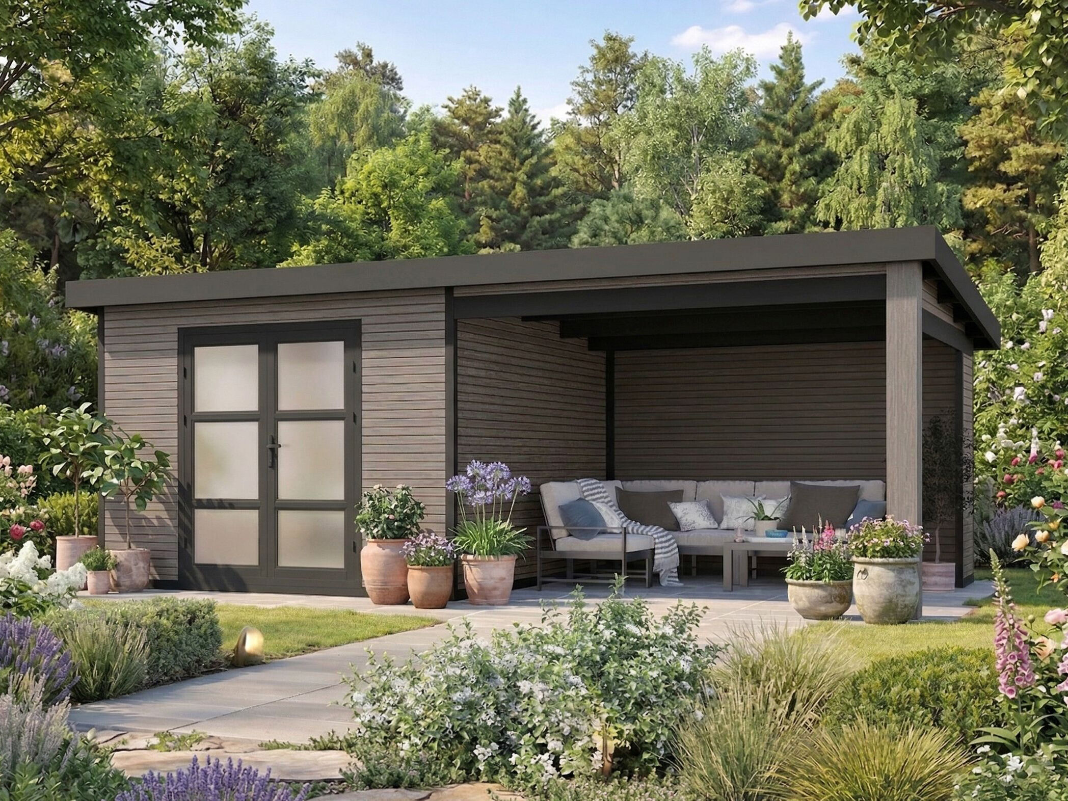 WPC Gartenhaus mit Lounge Modell FineLine 16,90 m² 5x3m | Rabatt: 26 %