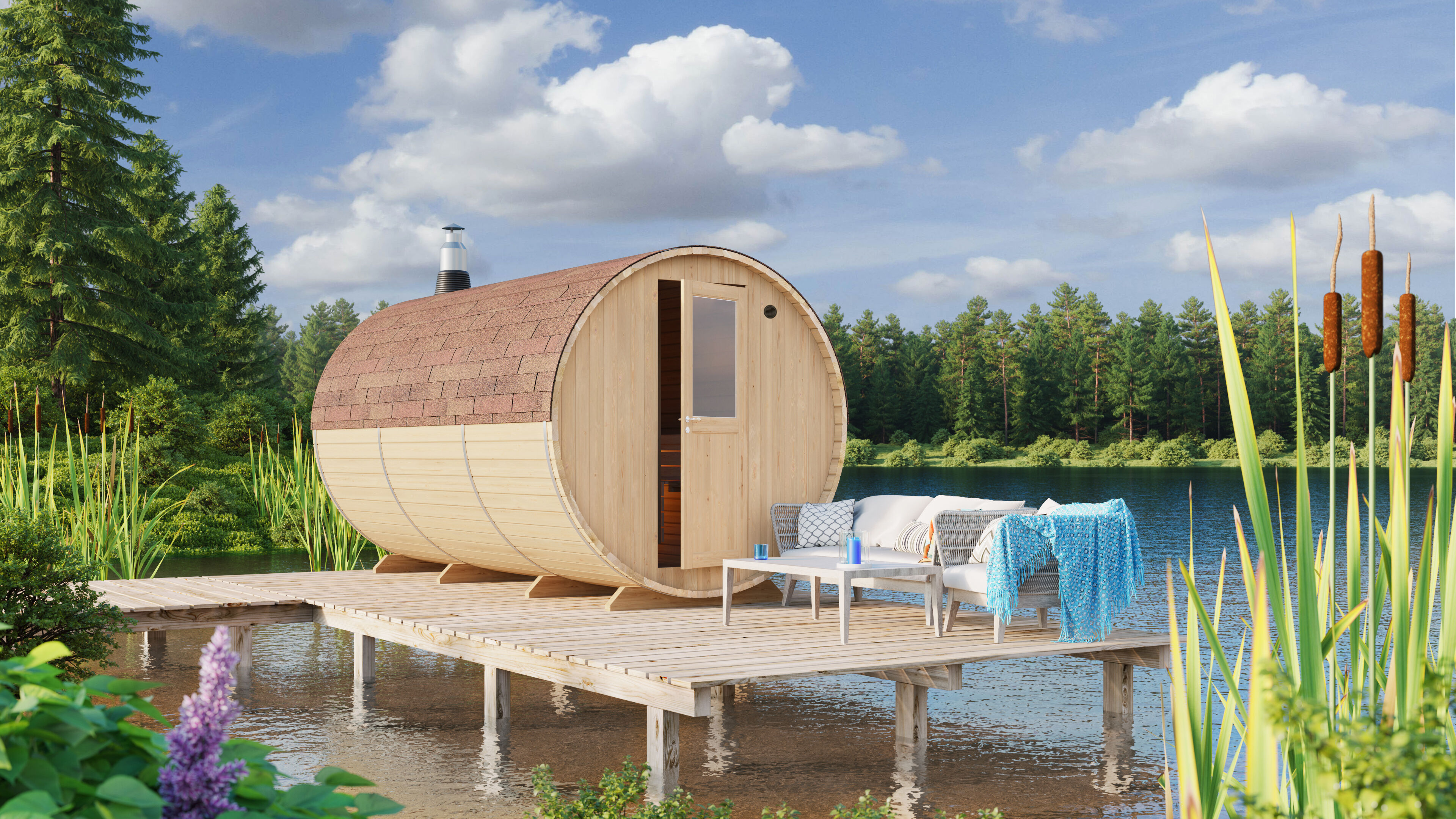 Fjordholz Fass-Sauna Niklas / Fichte natur / Holzo 4x3m | Rabatt: 26 %