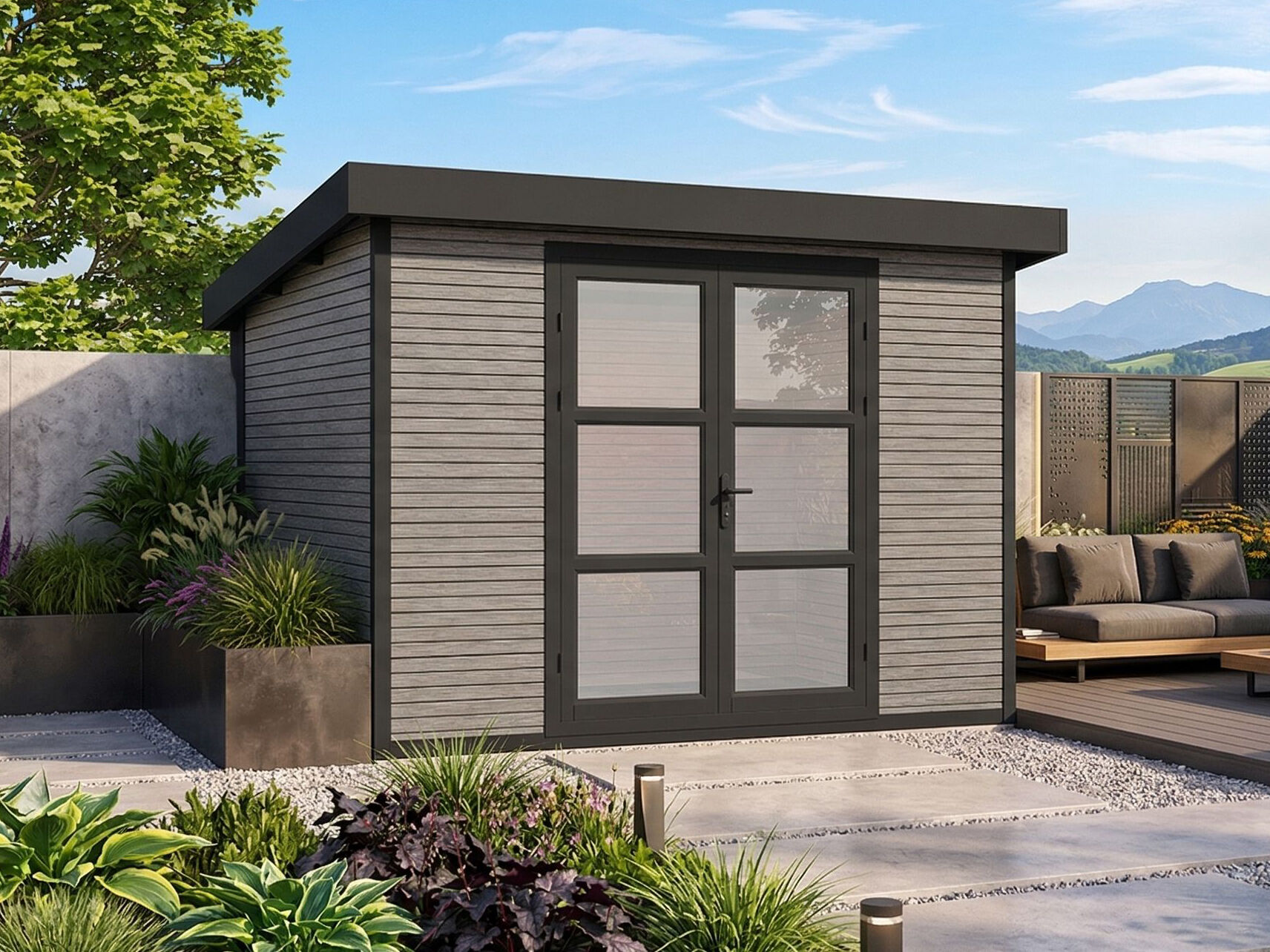 WPC Gartenhaus Modell FineLine 8,4 m² Grau | Rabatt: 26 %