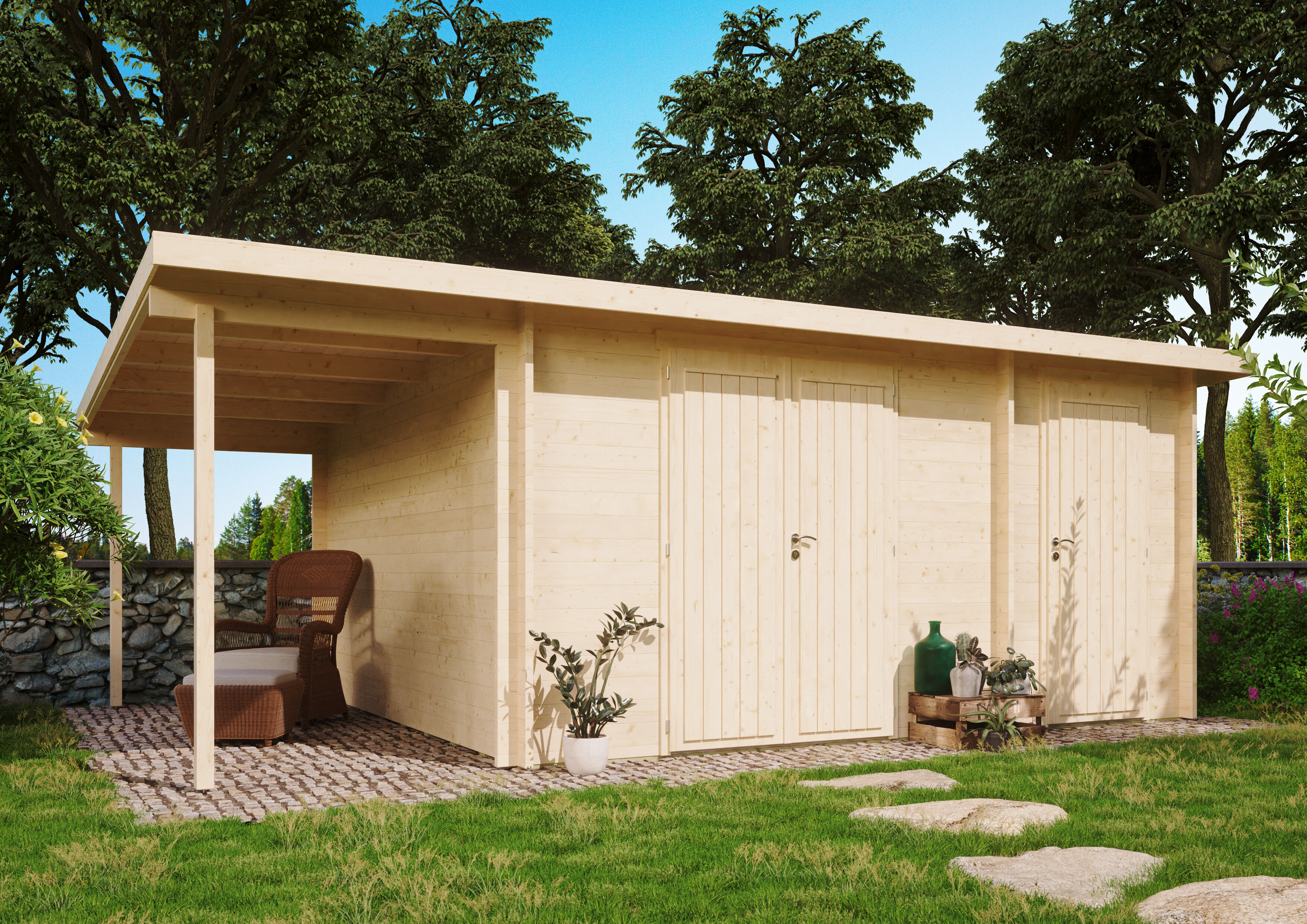 Fjordholz Gartenhaus Modell Carin 44 D + SD 6x4m | Rabatt: 26 %