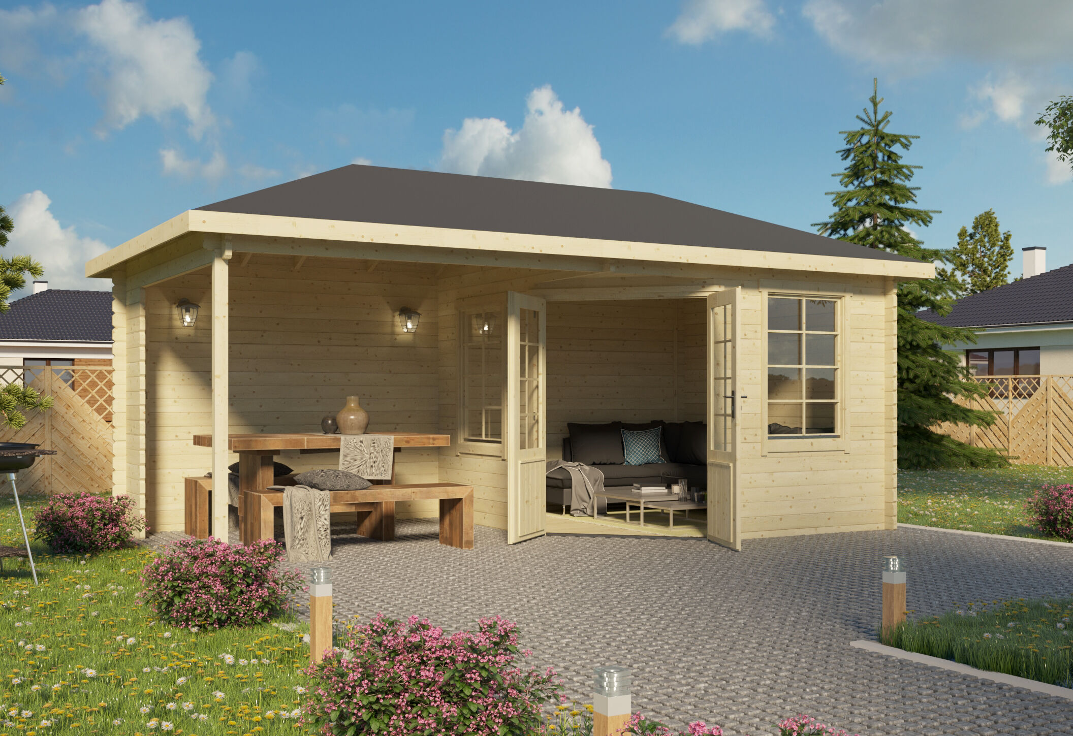 5-Eck Gartenhaus Modell Helsingborg 40 5x3m | Rabatt: 26 %
