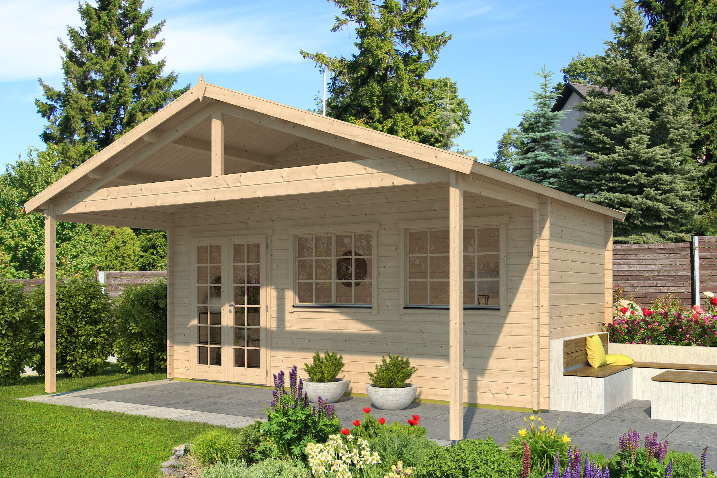 Fjordholz Gartenhaus Modell Rolf 44 A mit Vordach 6x3m | Rabatt: 26 %