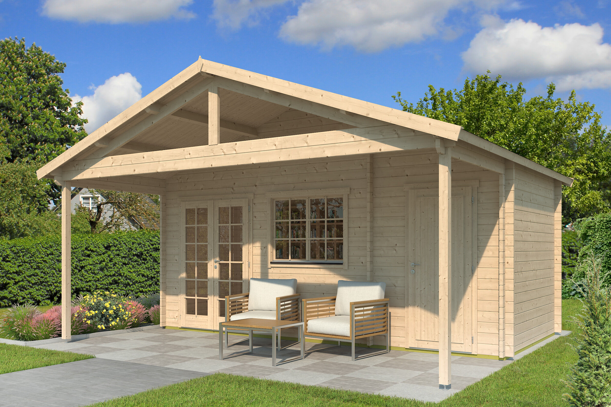 Fjordholz Gartenhaus Modell Rolf 44 D mit Vordach 6x4m | Rabatt: 26 %